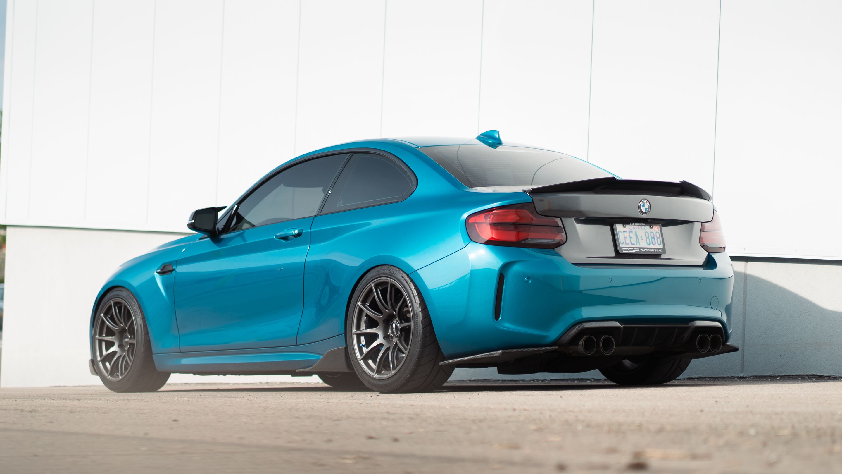 Blue BMW F87 M2 with 18" SM-10 Apex wheels in Anthracite