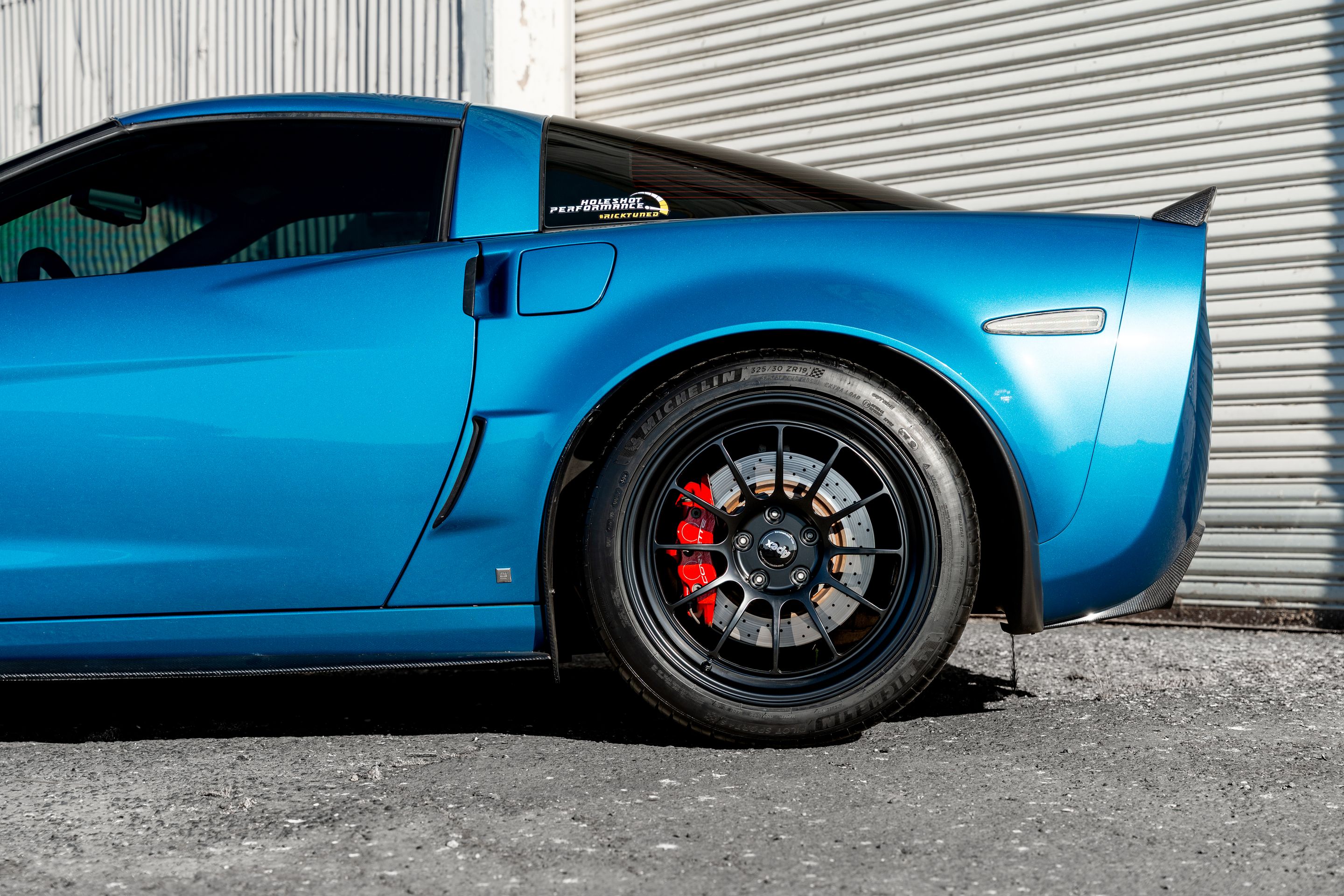 Blue Chevrolet C6 Corvette Z06 with 18"/19" TEST-S Apex wheels in Satin Black