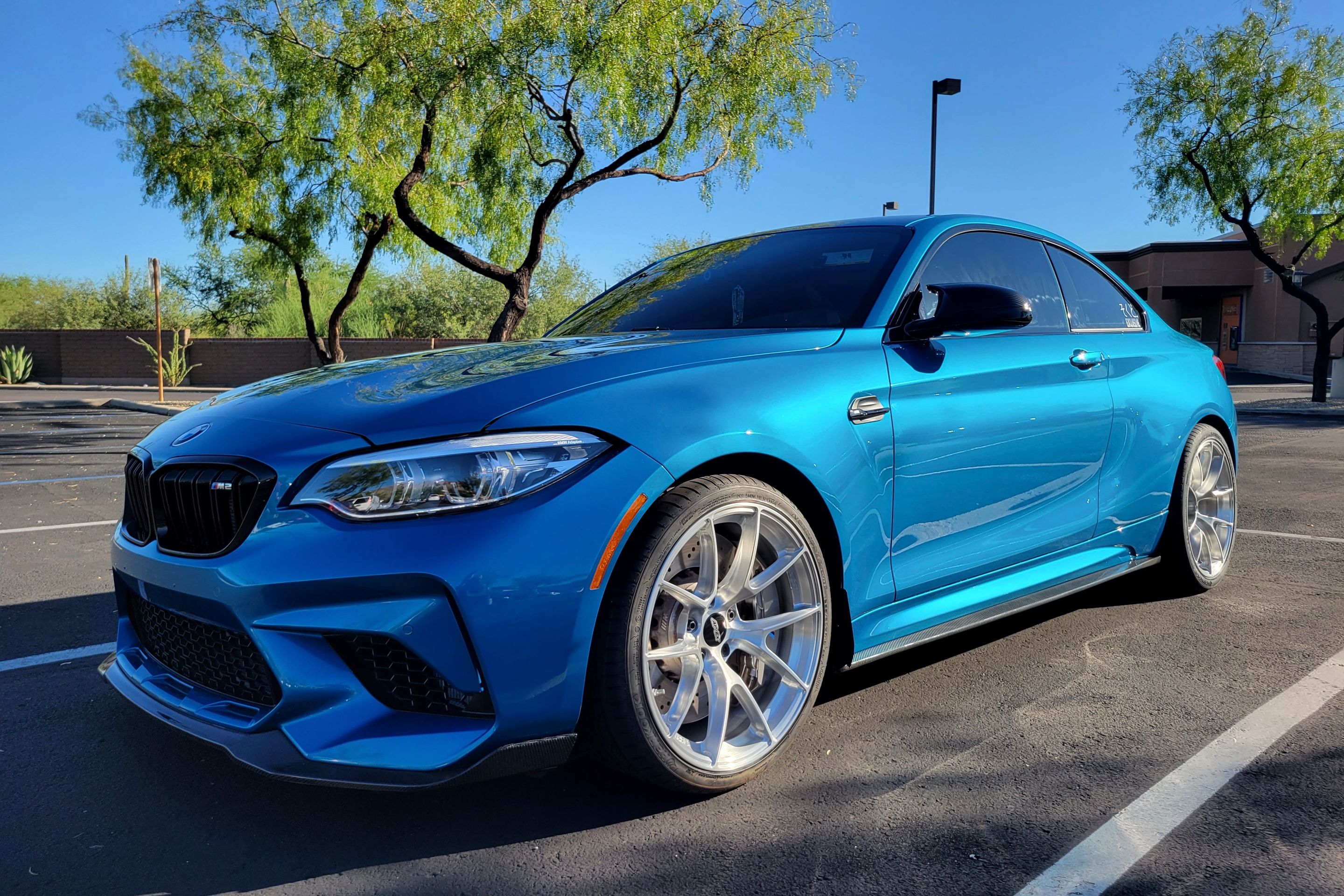 Blue BMW F87 M2 with 19" VS-5RS Apex wheels in Brushed Clear