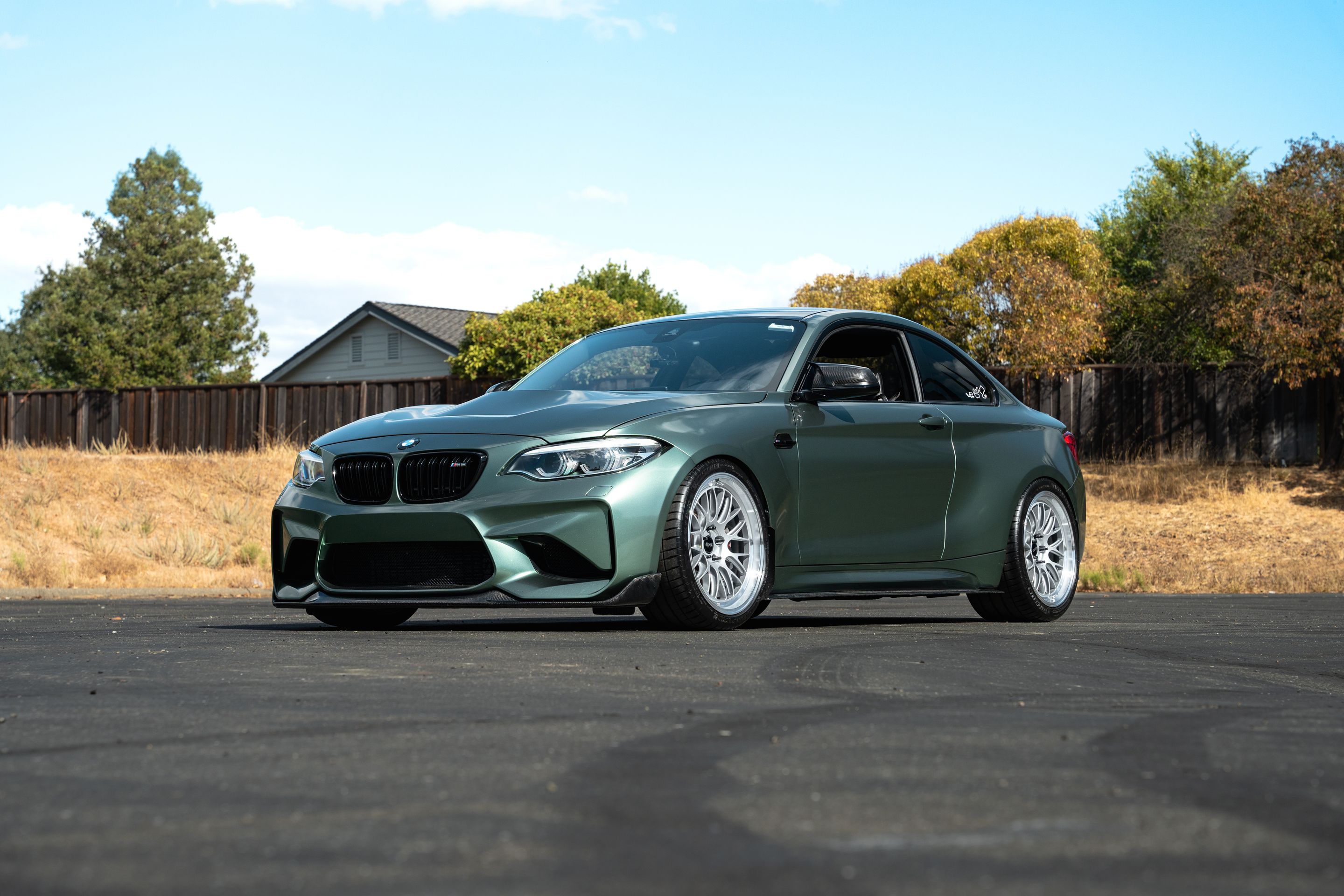 Green BMW F87 M2 with 19" ML-10RT Apex wheels in Machined Lip Race Silver