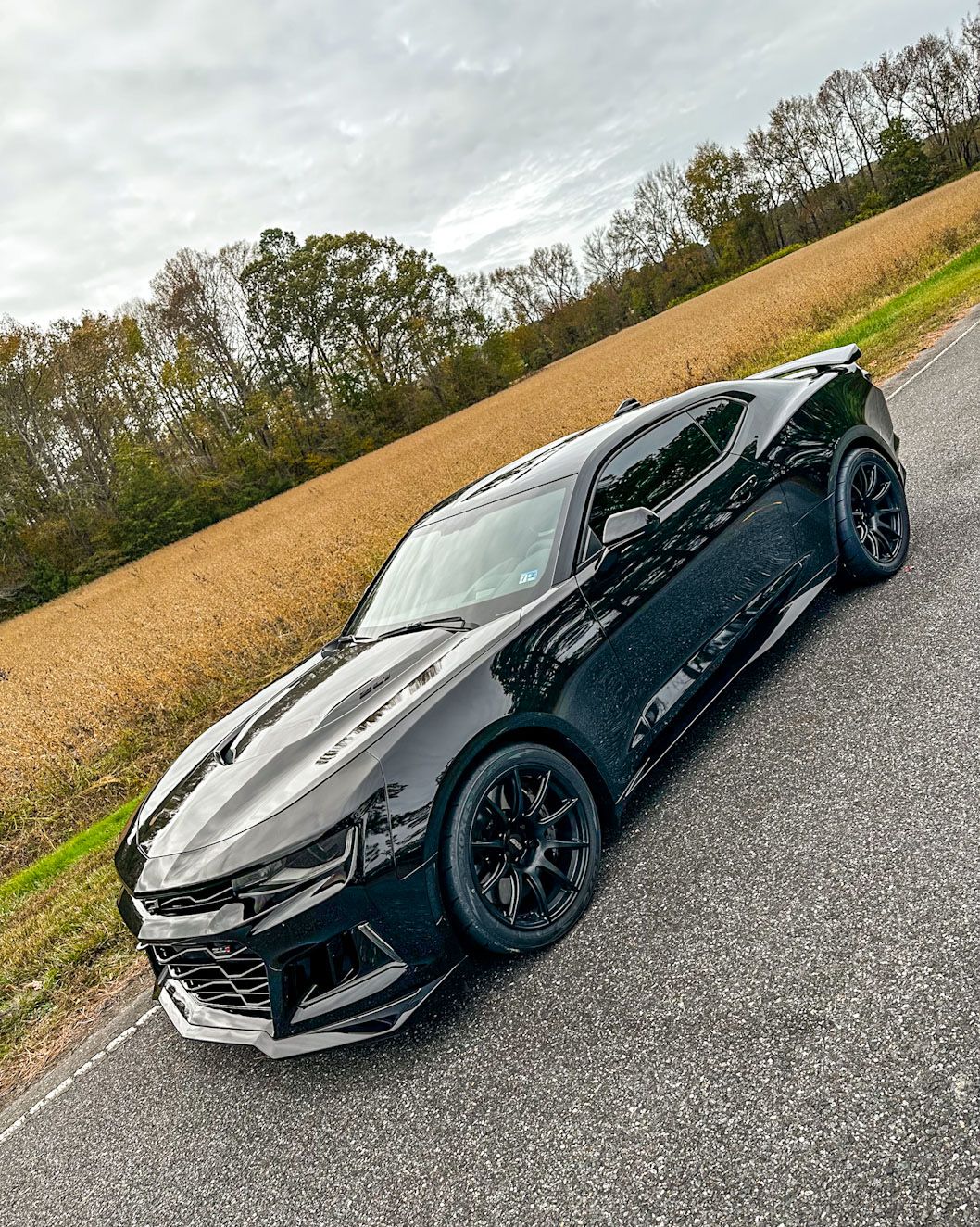 Black Chevrolet 6th Gen Camaro ZL1 with 19" SM-10 Apex wheels in Satin Black