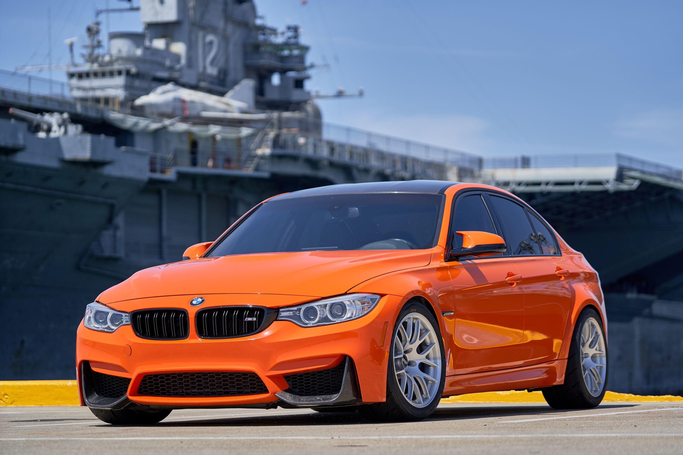 Orange BMW F80 M3 with 18" EC-7R Apex wheels in Brushed Clear