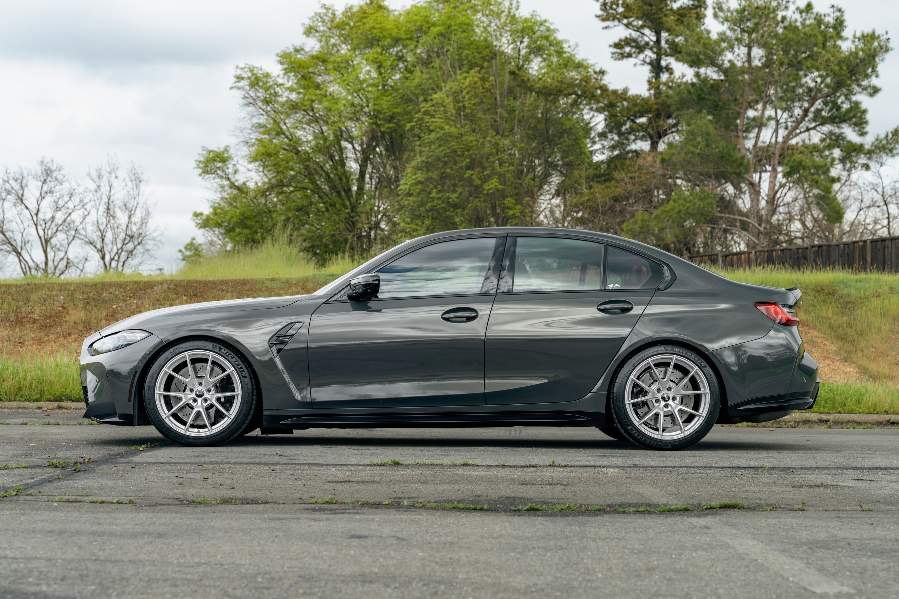 Grey BMW G80 M3 with 19" VS-5 Apex wheels in Race Silver