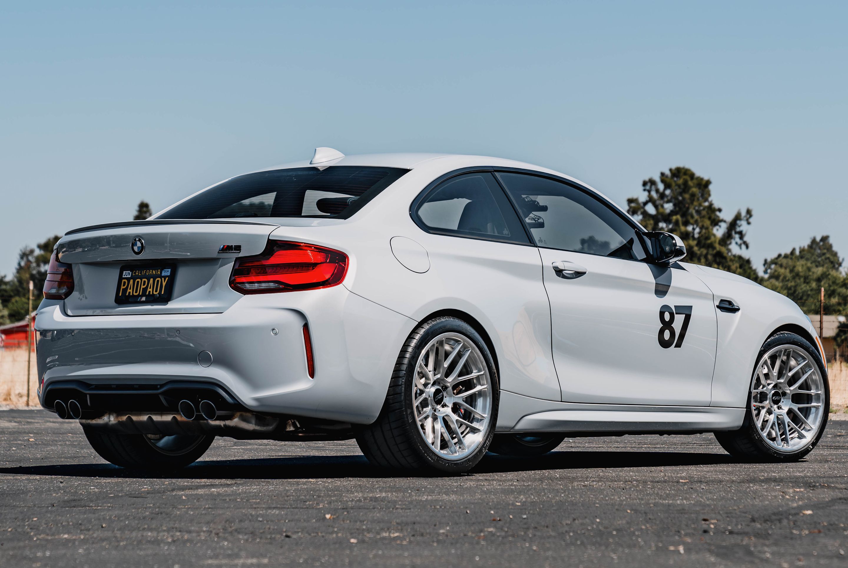 Silver BMW F87 M2 with 19" ARC-8RT Apex wheels in Brushed Clear