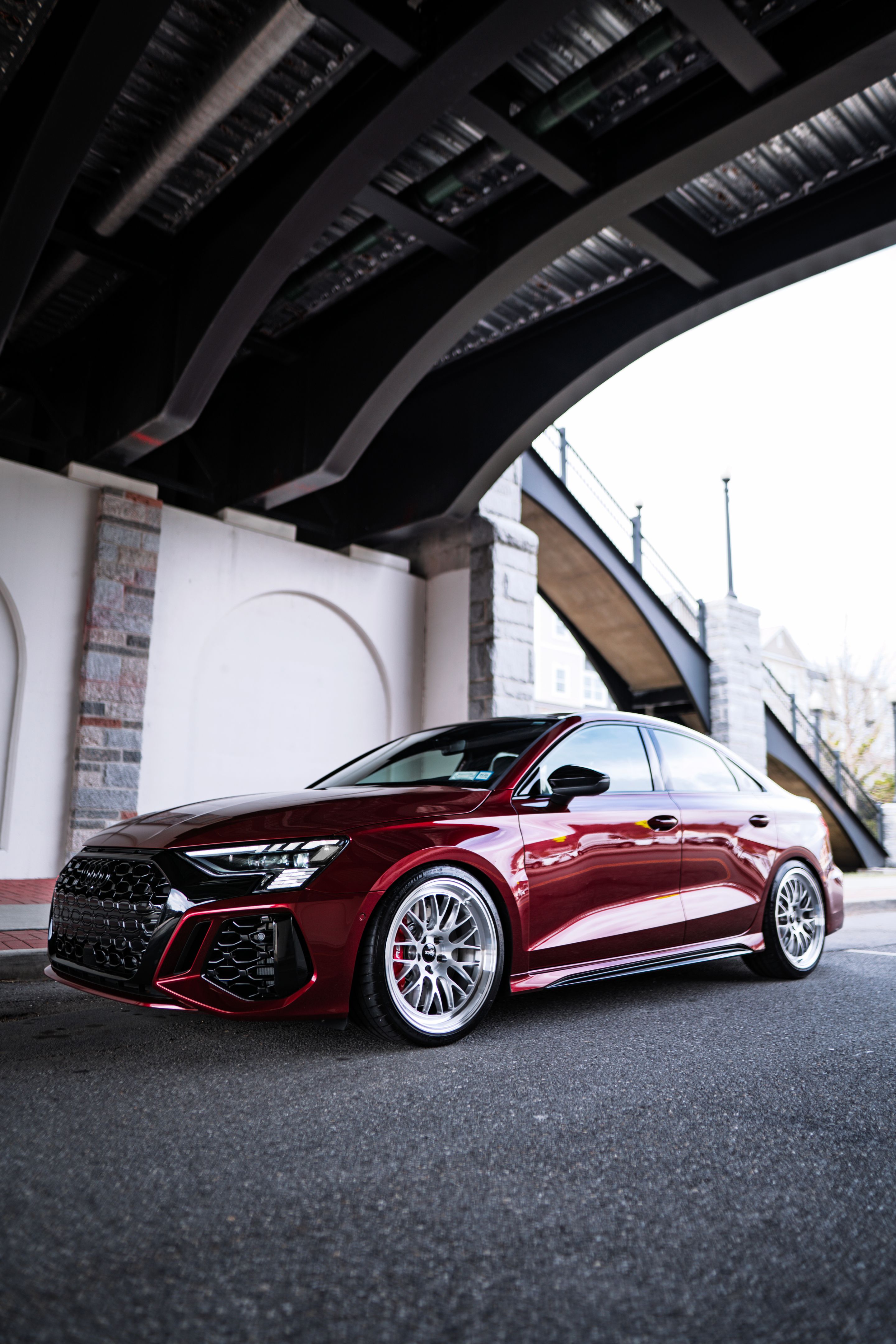 Red Audi 8Y RS 3 with 19" ML-10RT Apex wheels in Machined Lip Brushed Clear