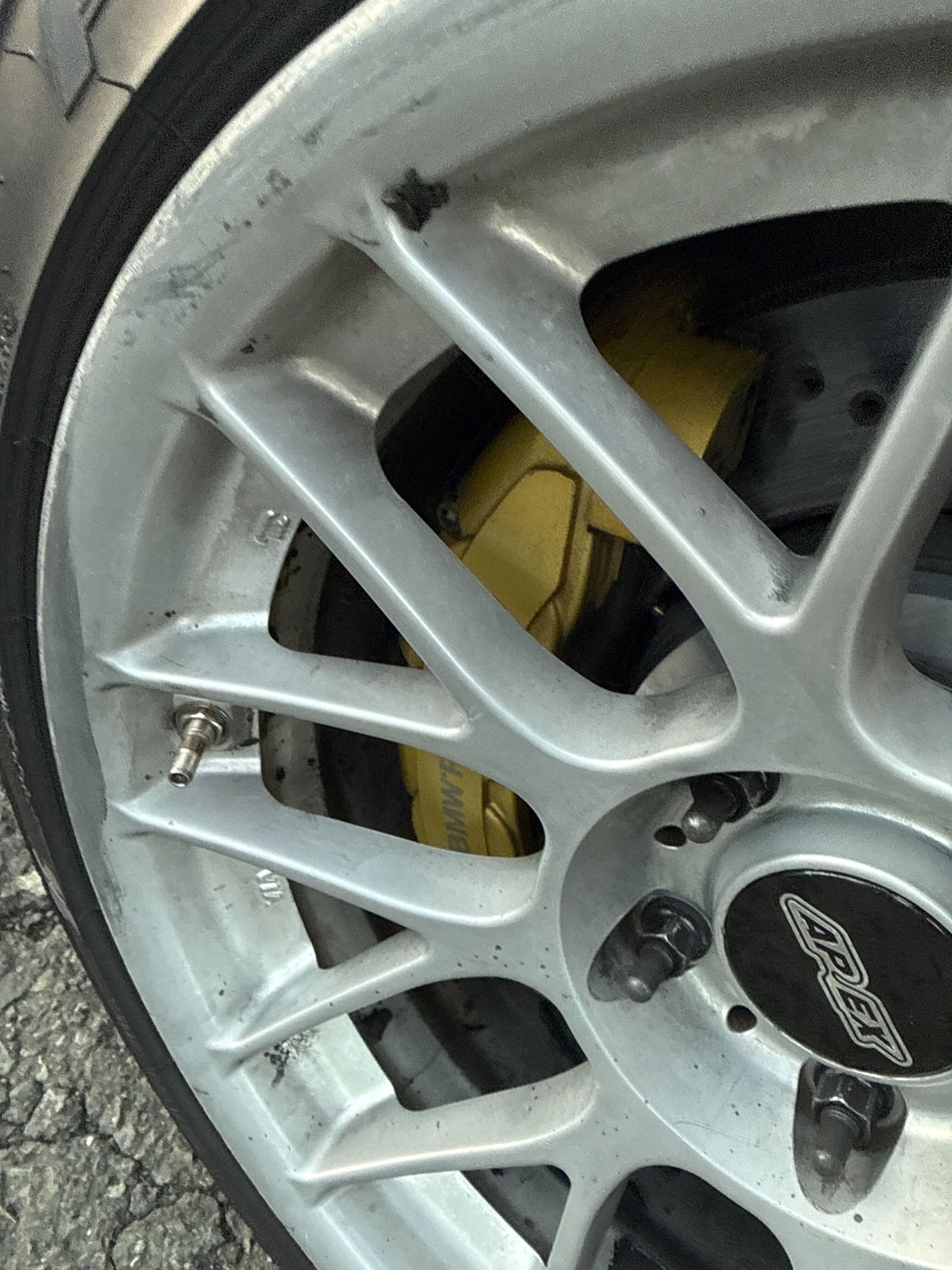 Silver BMW E46 M3 with 17" ARC-8 Apex wheels in Race Silver
