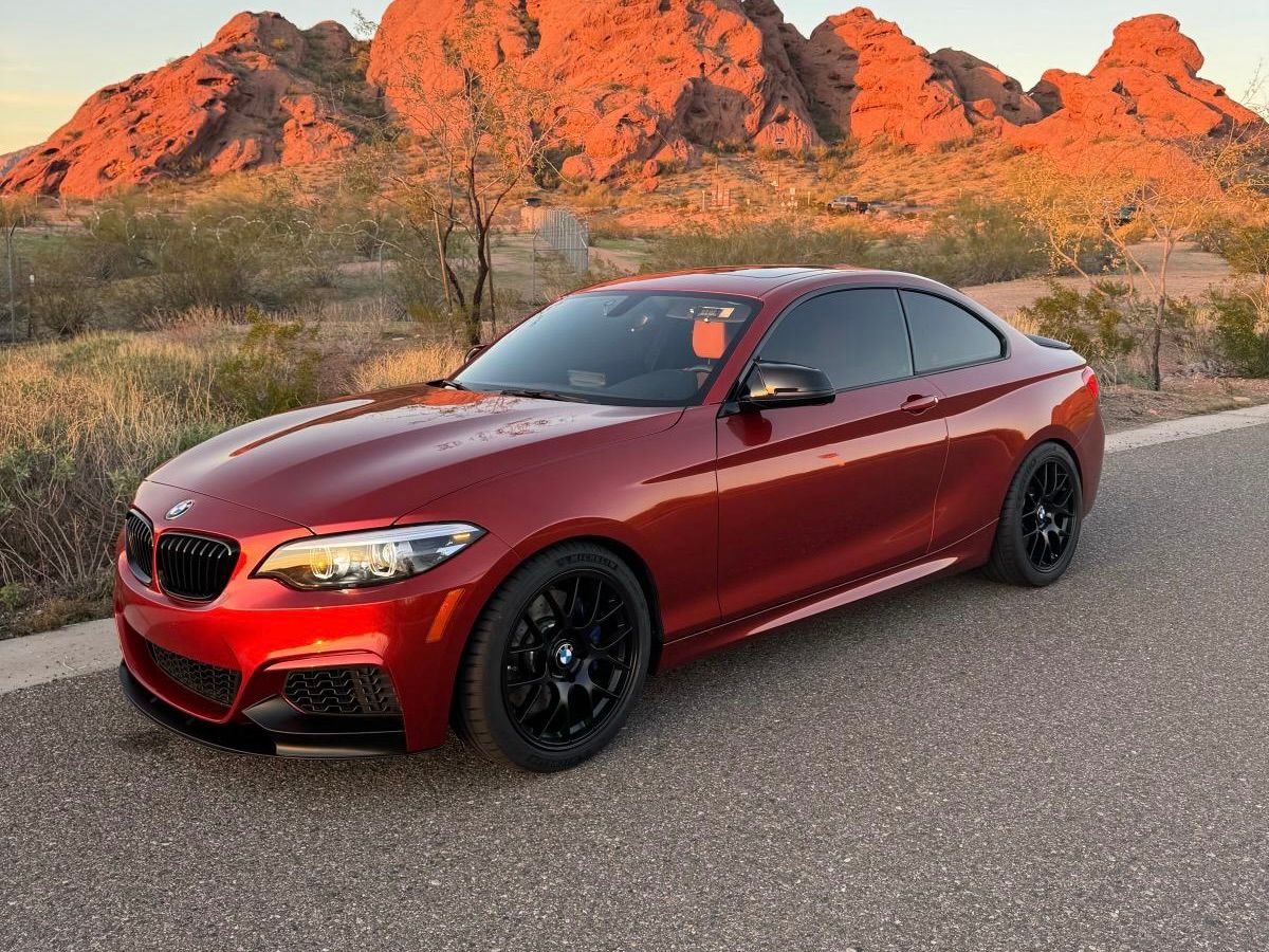 Orange BMW F22 Coupe 2 Series with 18" EC-7 Apex wheels in Satin Black