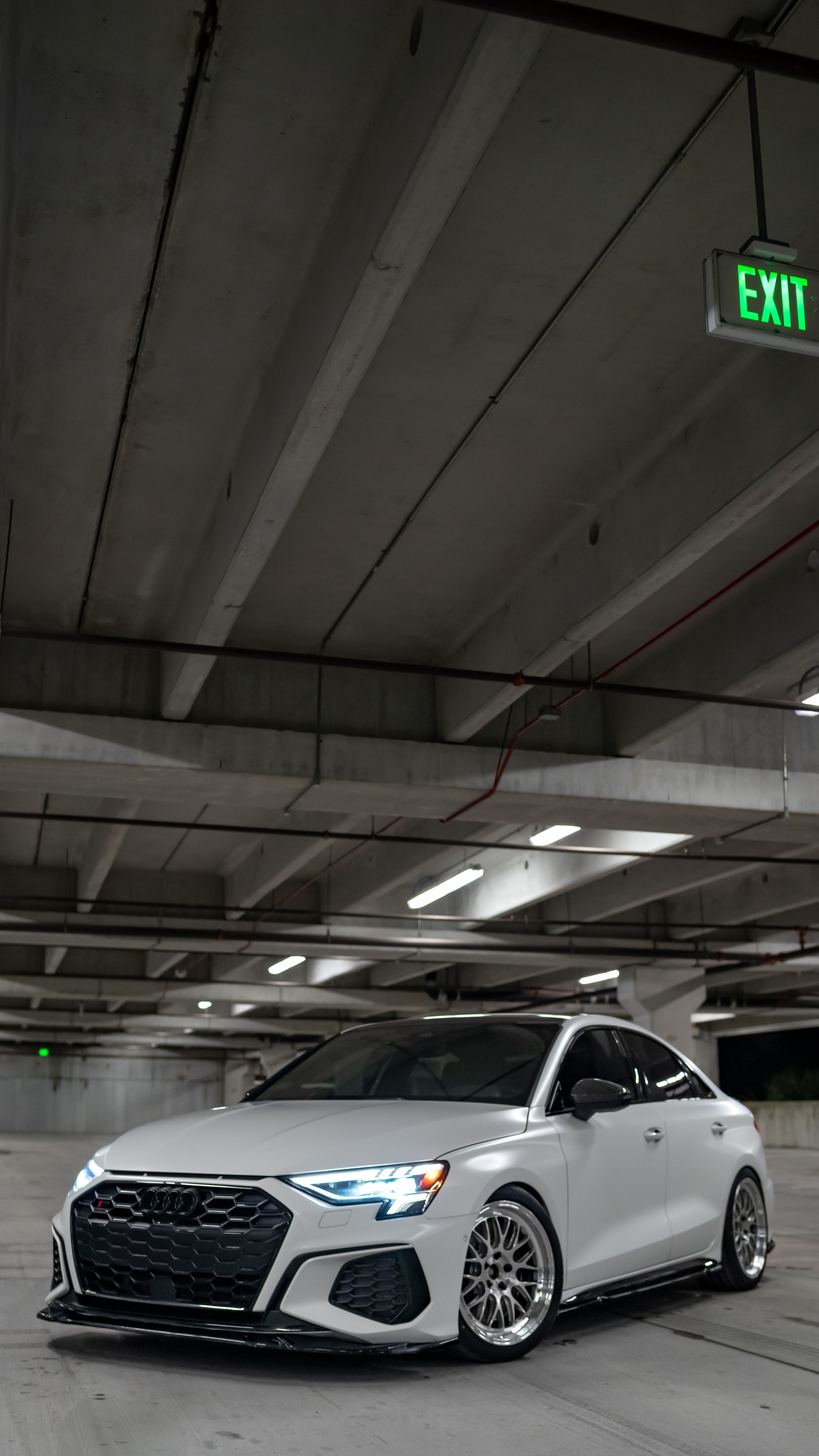 White Audi 8Y S3 with 18" ML-10RT Apex wheels in Machined Lip Brushed Clear