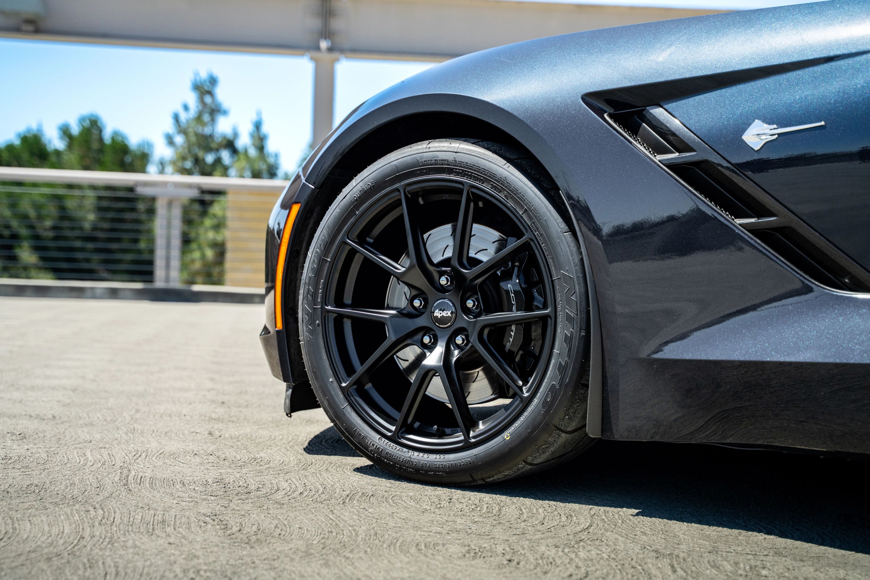 Grey Chevrolet C7 Corvette Stingray/Z51 with 18" VS-5 Apex wheels in Satin Black