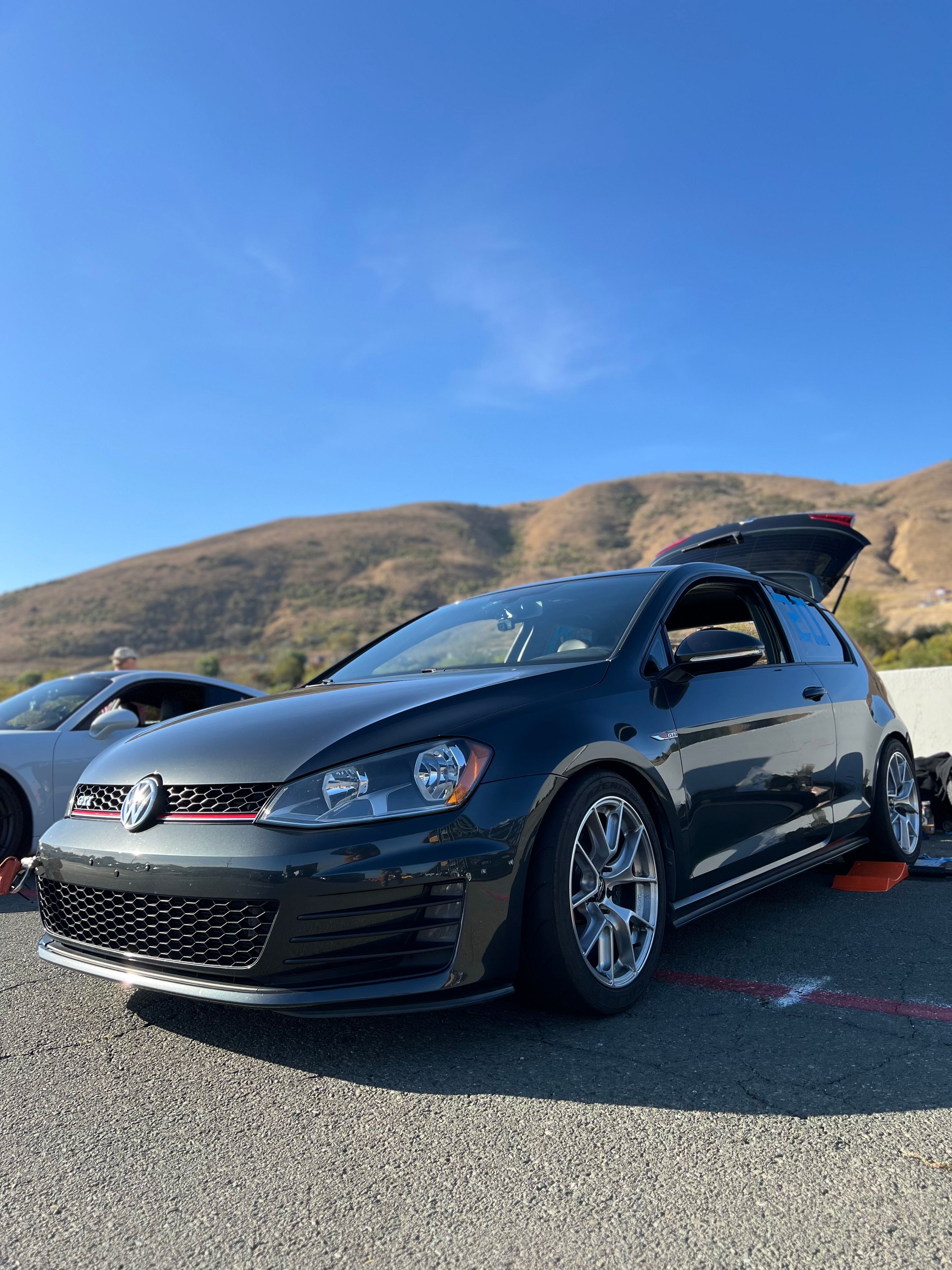 Grey VW MK7 GTI with 17" VS-5RS Apex wheels in Brushed Clear