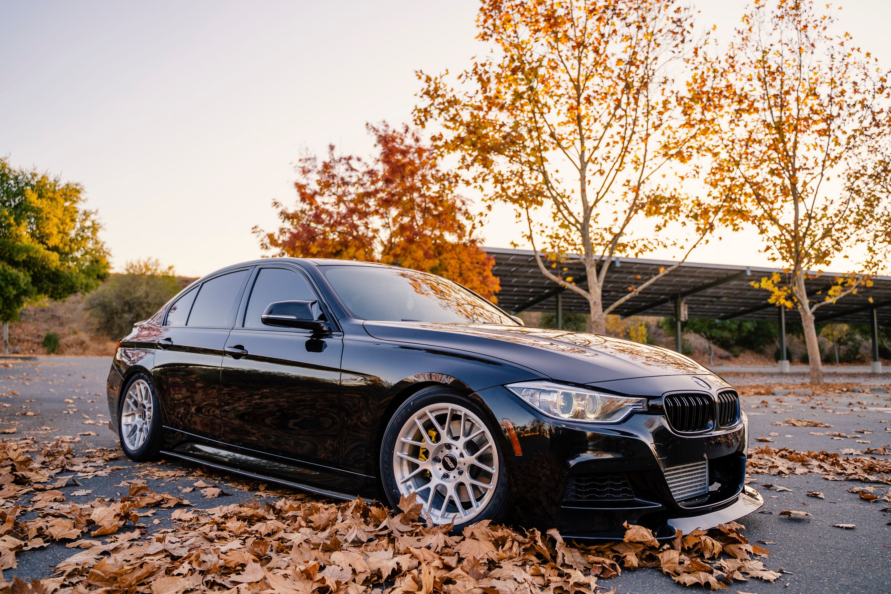 Black BMW F30 Sedan 3 Series with 17" ARC-8R Apex wheels in Brushed Clear