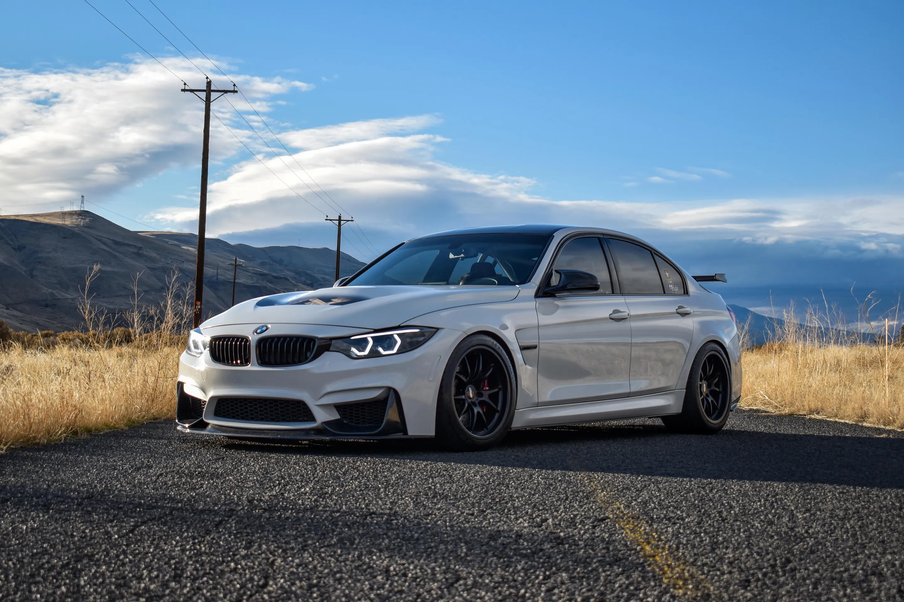 White BMW F80 M3 with 18" FL-5 Apex wheels in Satin Black