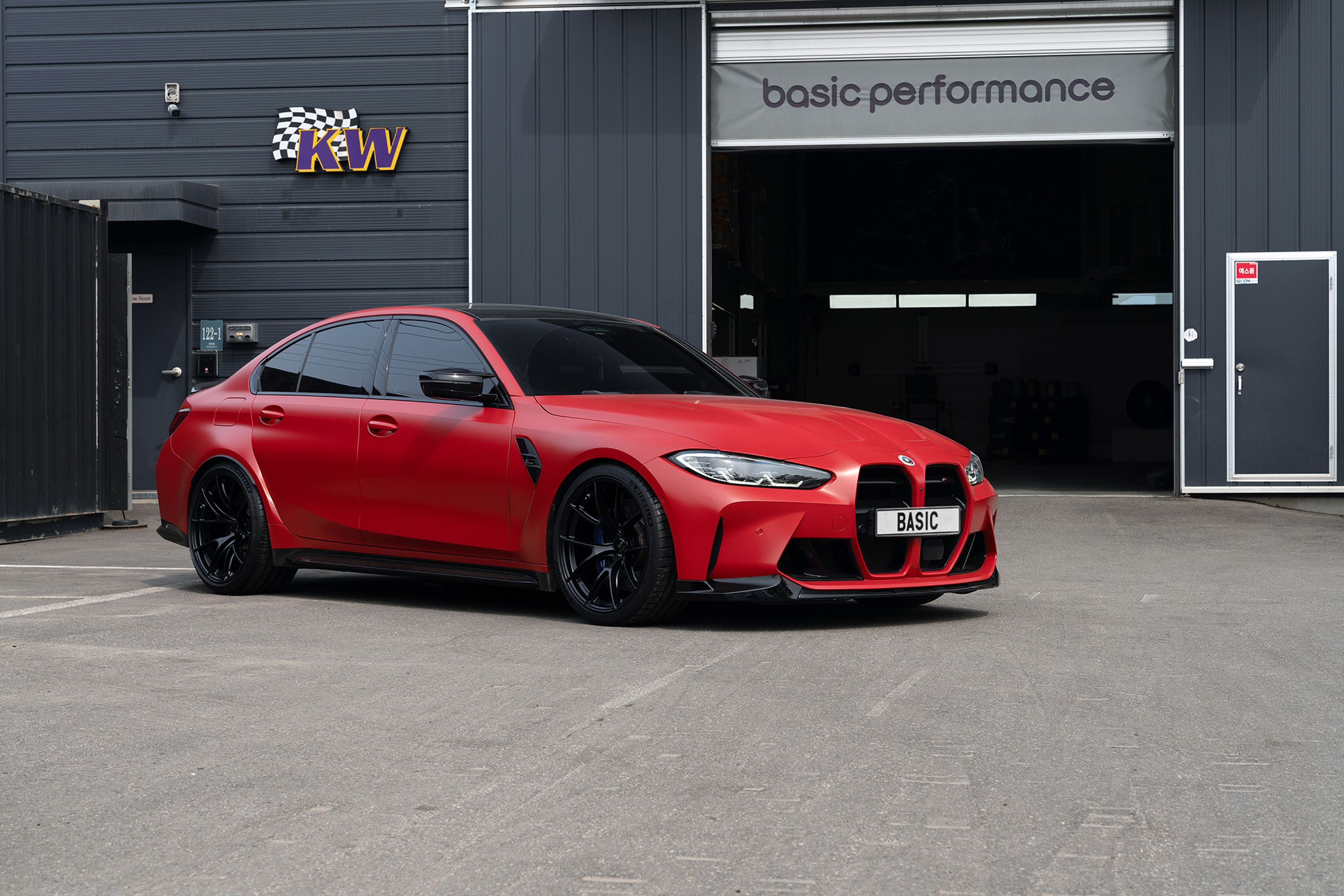 Red BMW G80 M3 with 20" VS-5RS Apex wheels in Satin Black