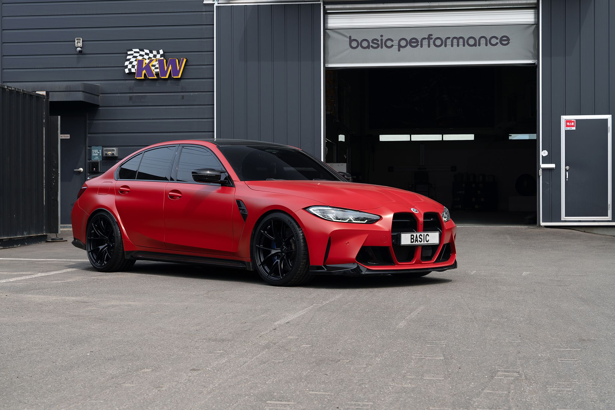 Red BMW G80 M3 with 20" VS-5RS Apex wheels in Satin Black