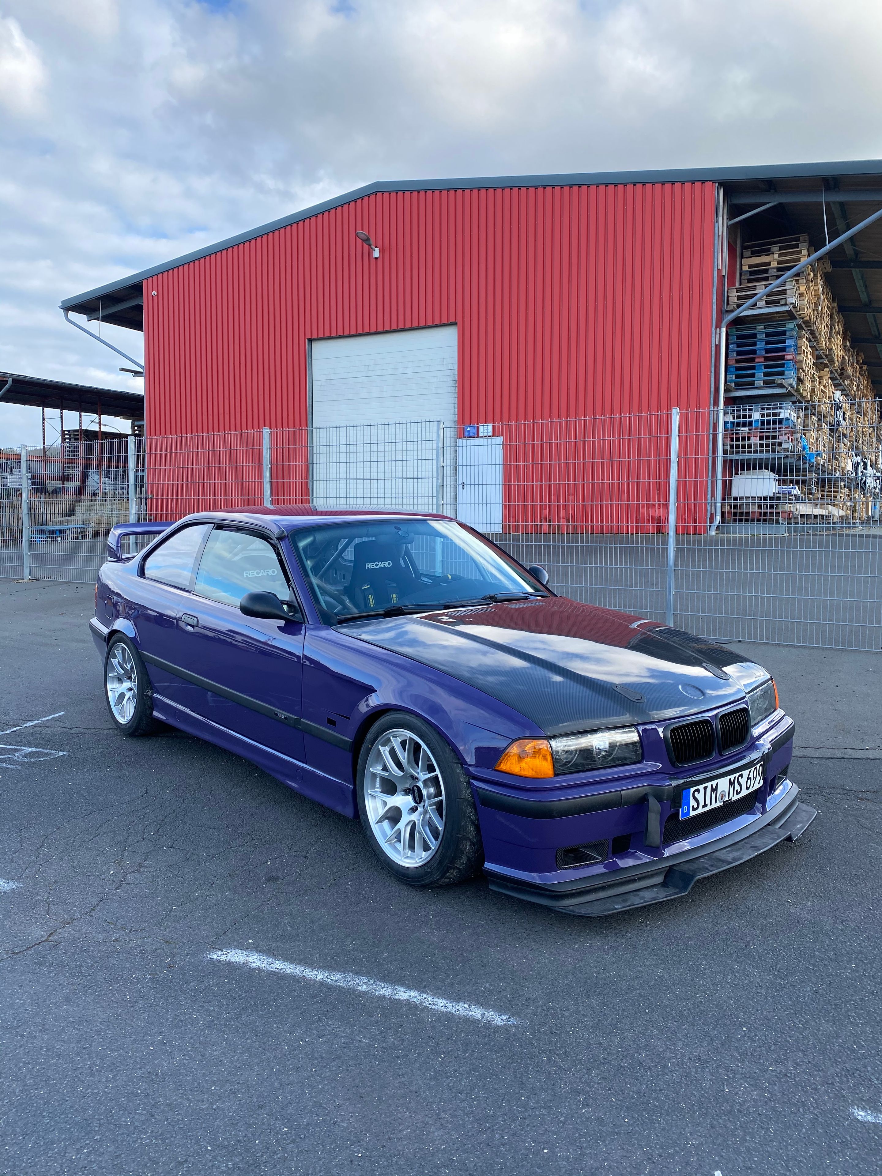 Purple BMW E36 M3 with 17" EC-7R Apex wheels in Brushed Clear