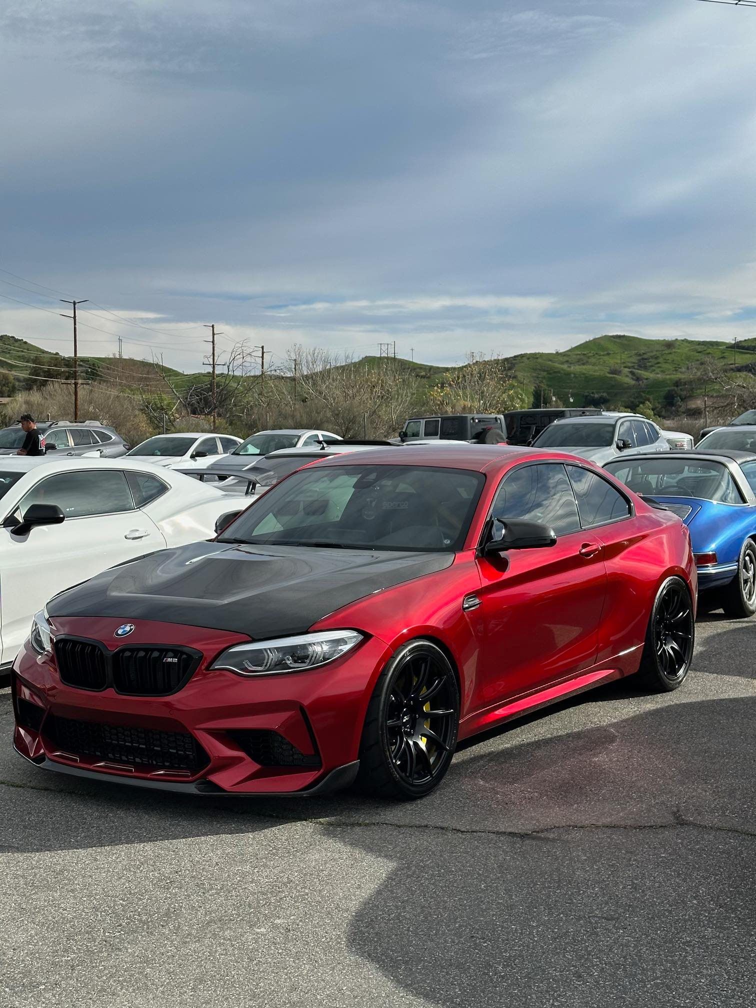 Red BMW F87 M2 with 19" SM-10 Apex wheels in Anthracite