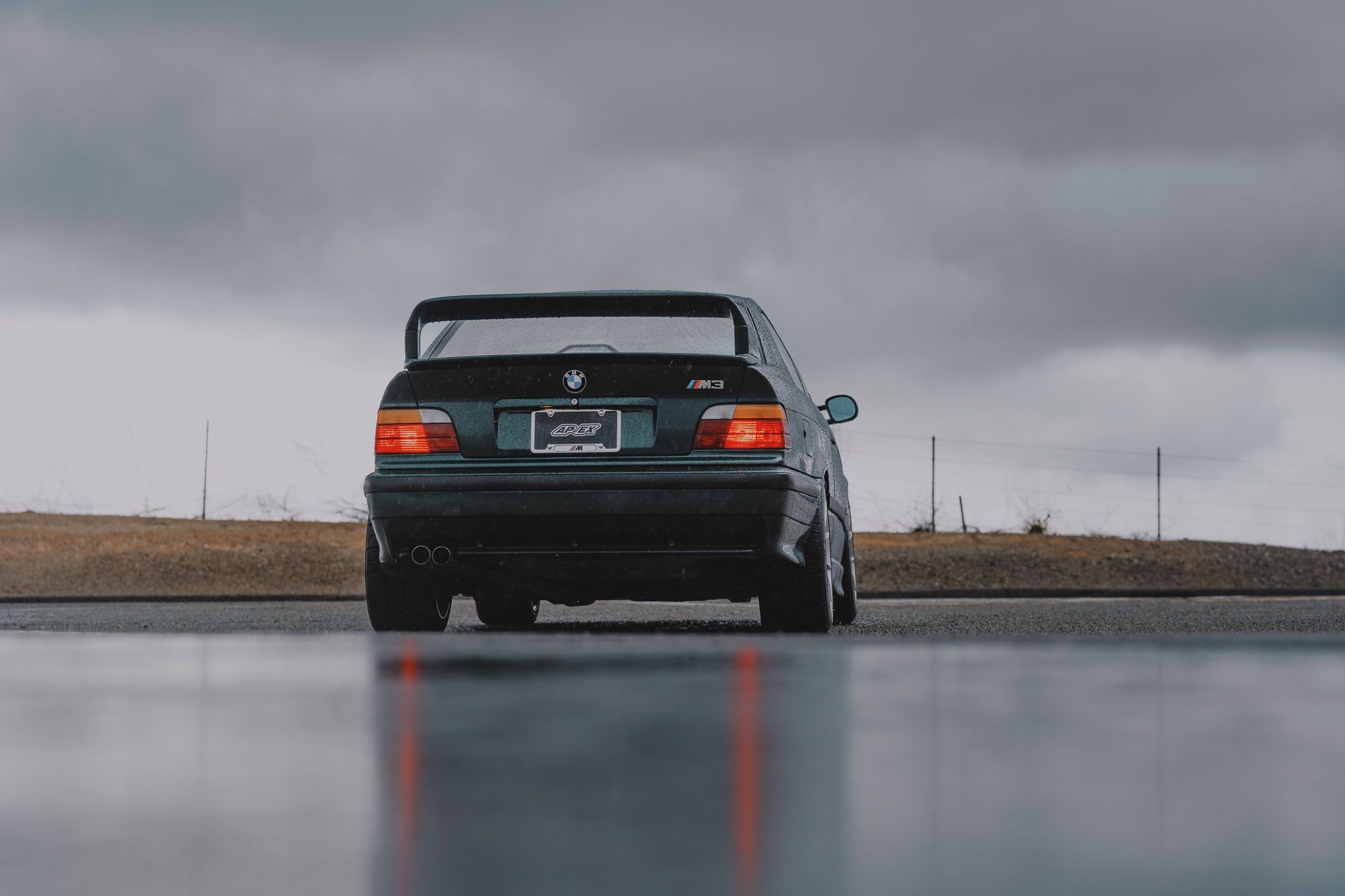 Green BMW E36 M3 with 17" VS-5RS Apex wheels in Brushed Clear