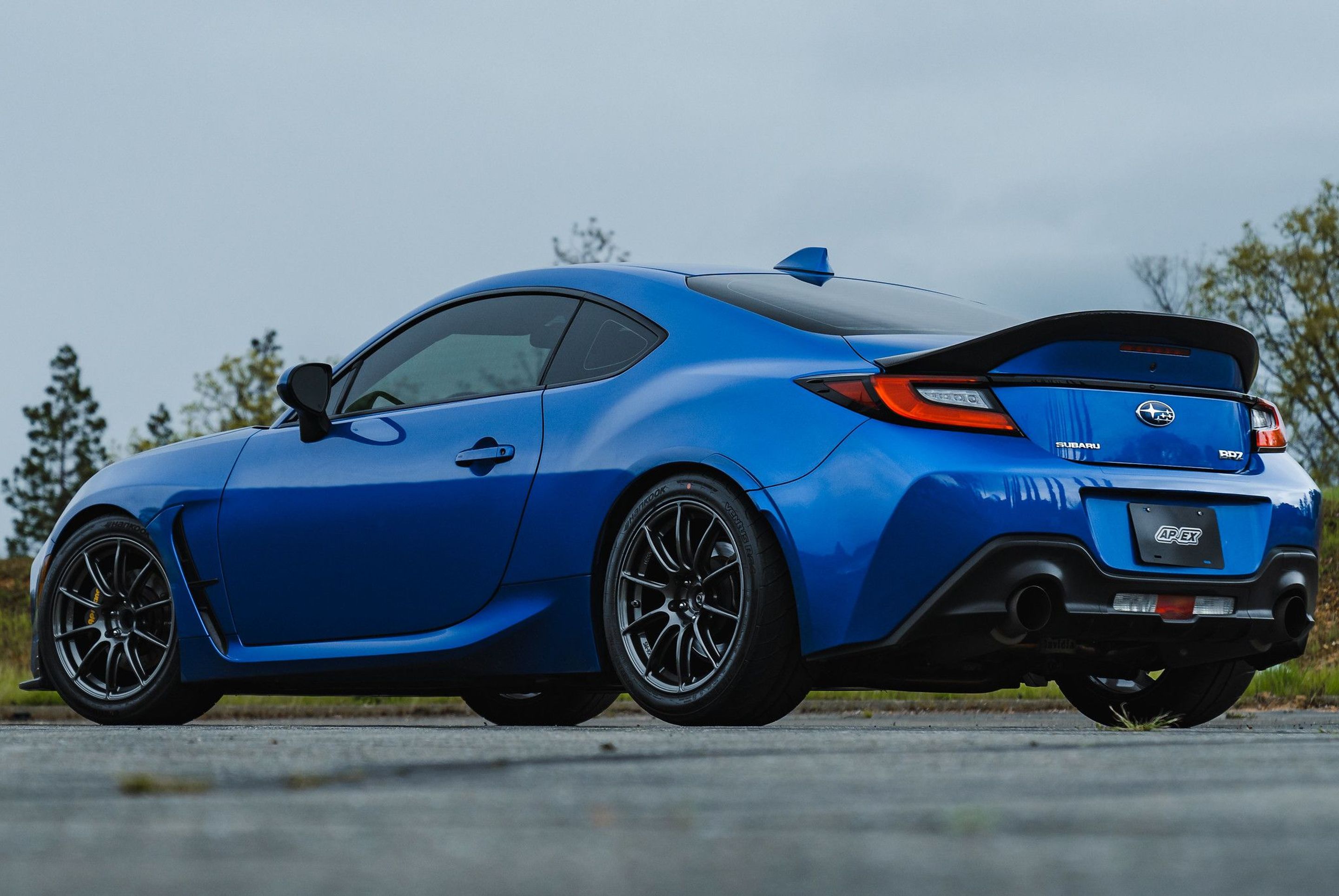 Blue Subaru ZD8 / Gen 2 BRZ with 17" SM-10RS Apex wheels in Anthracite