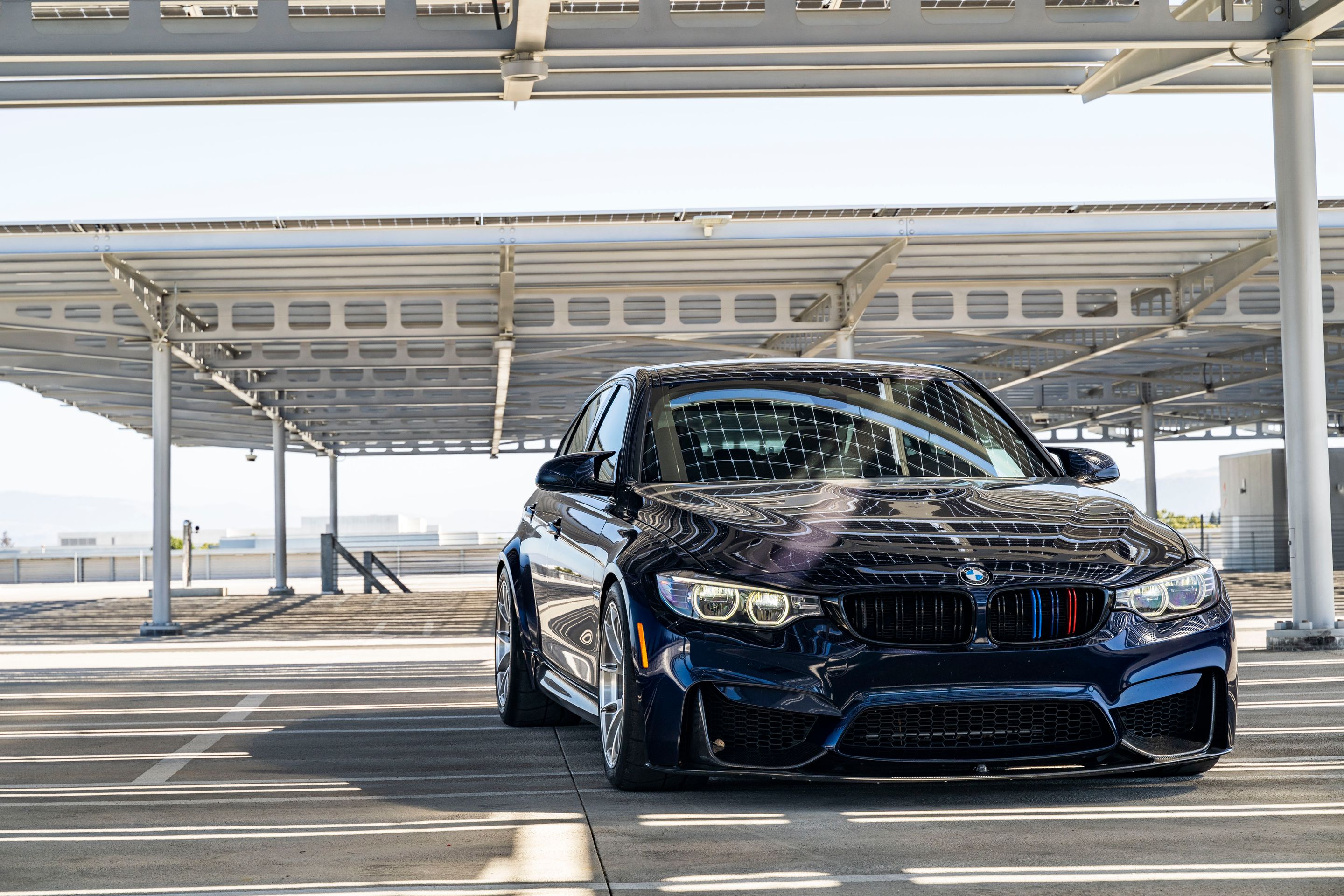 Blue BMW F80 M3 with 18" VS-5RS Apex wheels in Brushed Clear