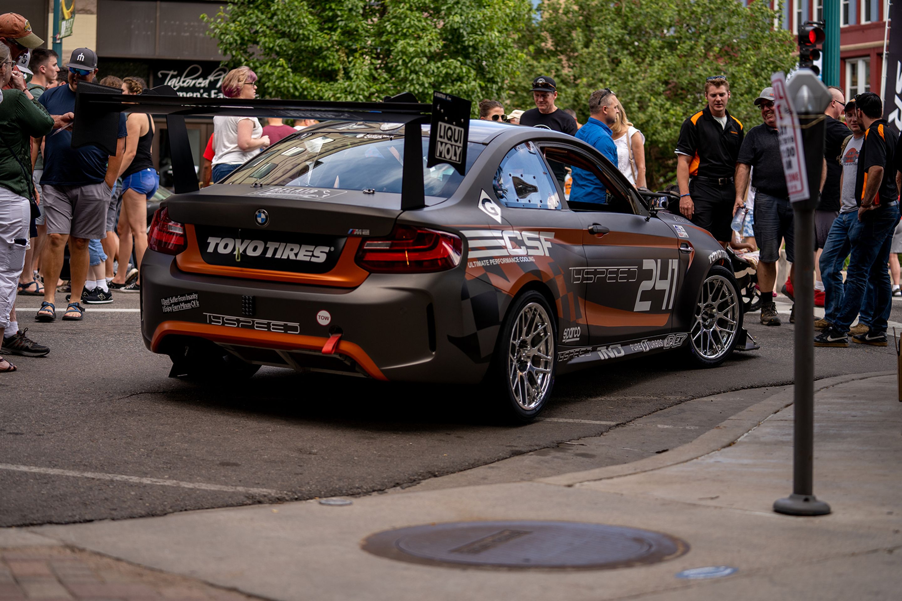 Grey BMW F87 M2 with 18" ARC-8R Apex wheels in Polished