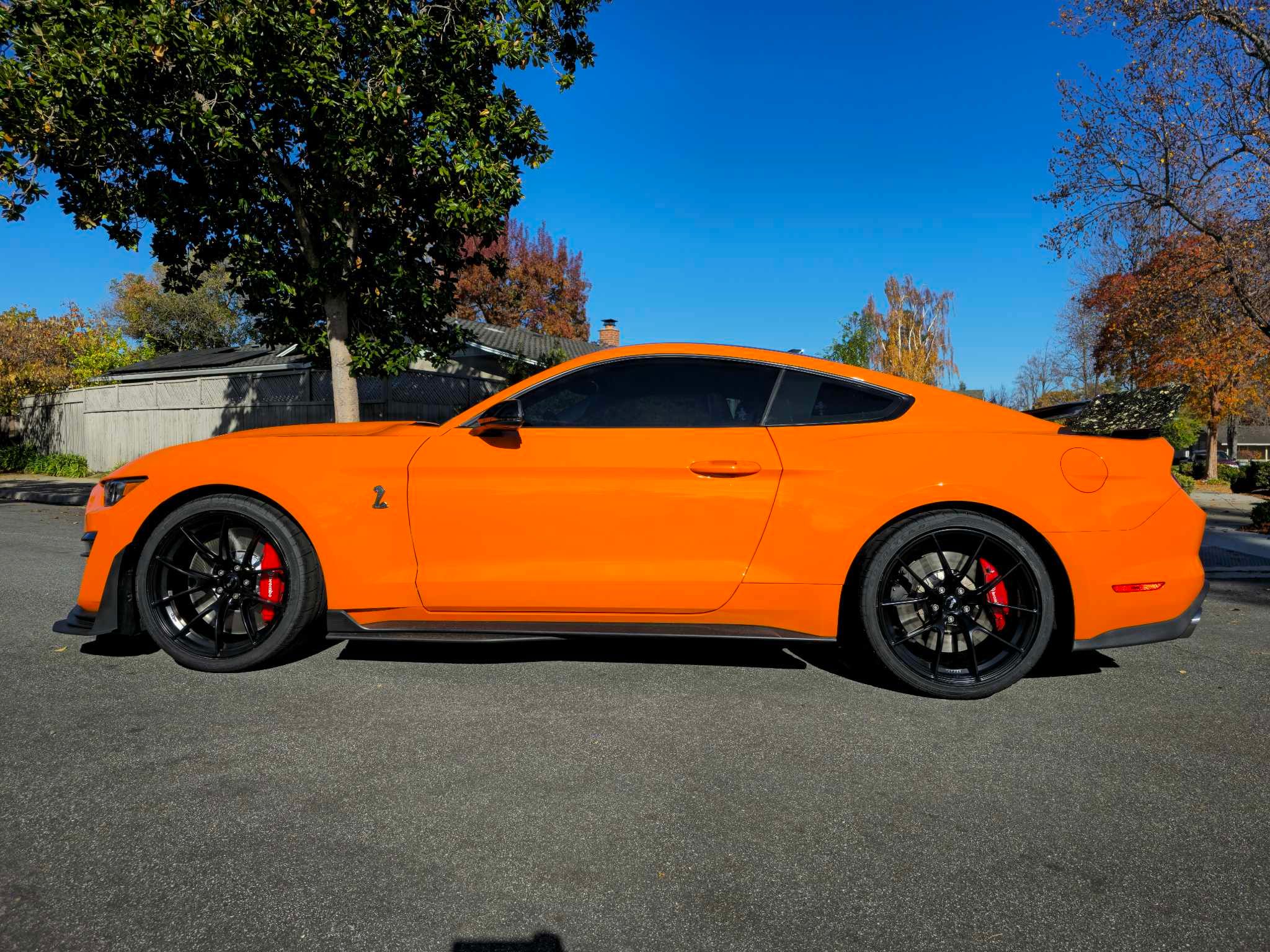 Orange Ford S550 Mustang GT500 with 20" VS-5RS Apex wheels in Satin Black