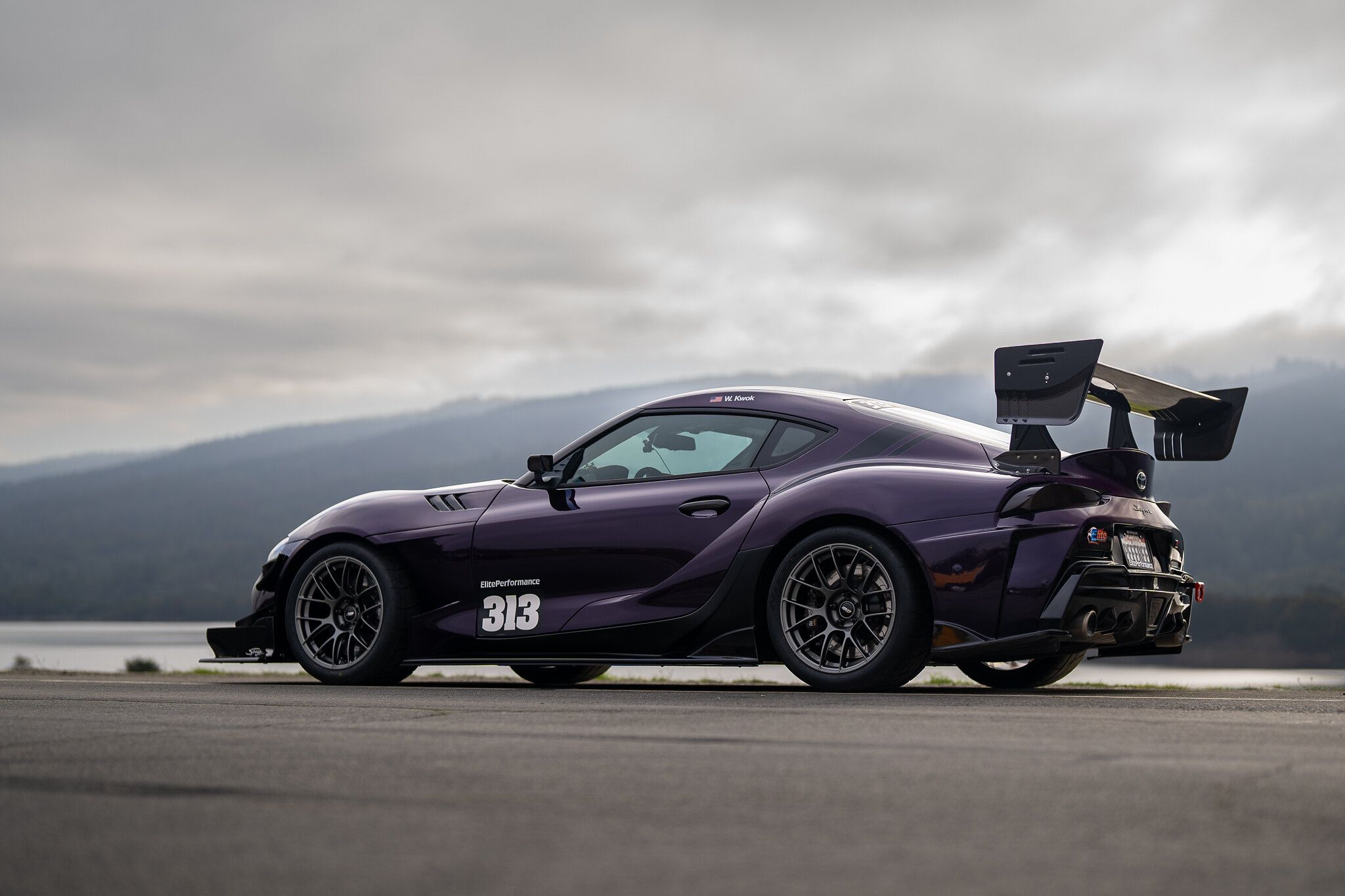 Purple Toyota GR Supra with 18" EC-7RS Apex wheels in Anthracite