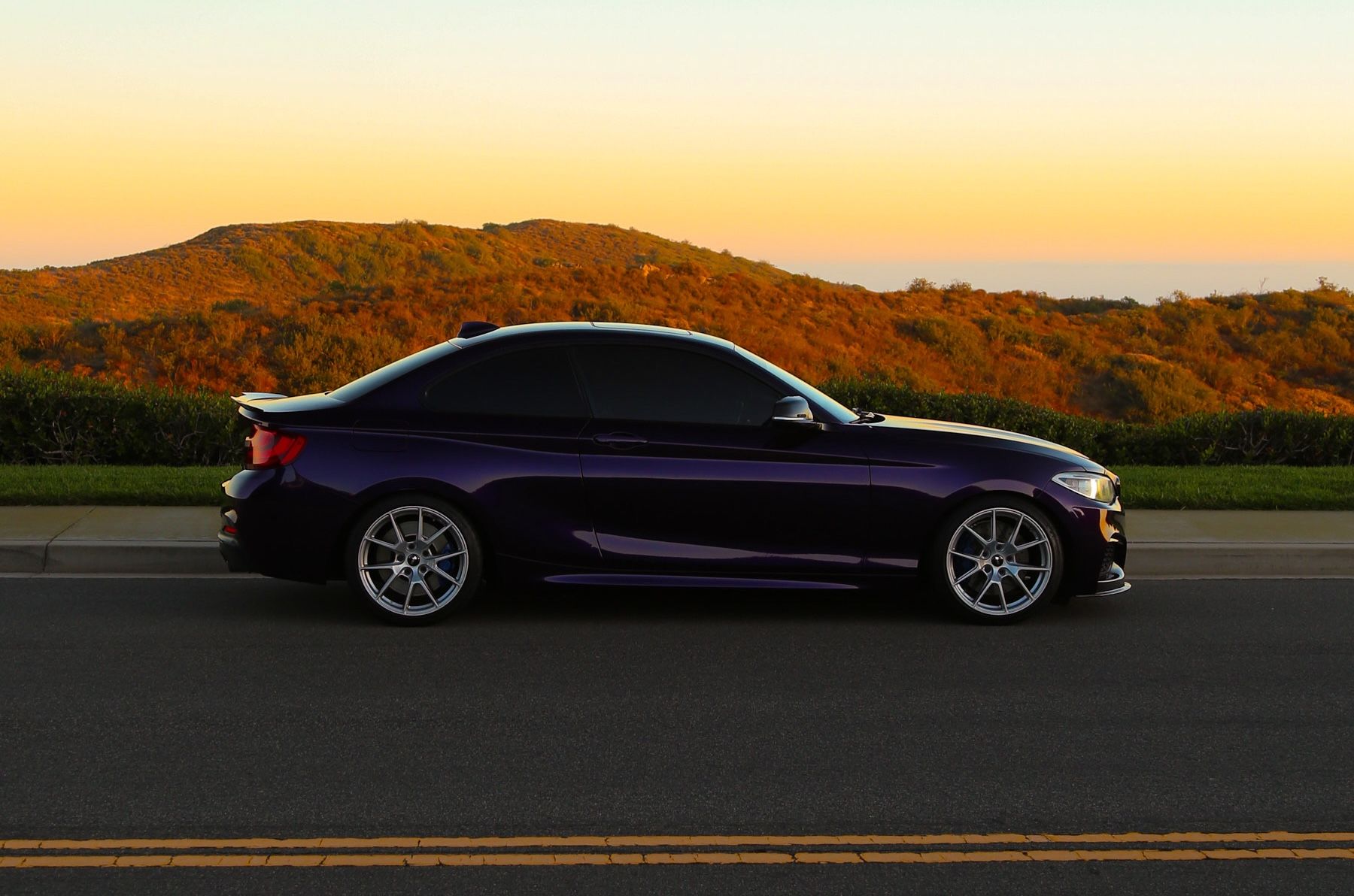 Purple BMW F22 Coupe 2 Series with 18" VS-5 Apex wheels in Race Silver