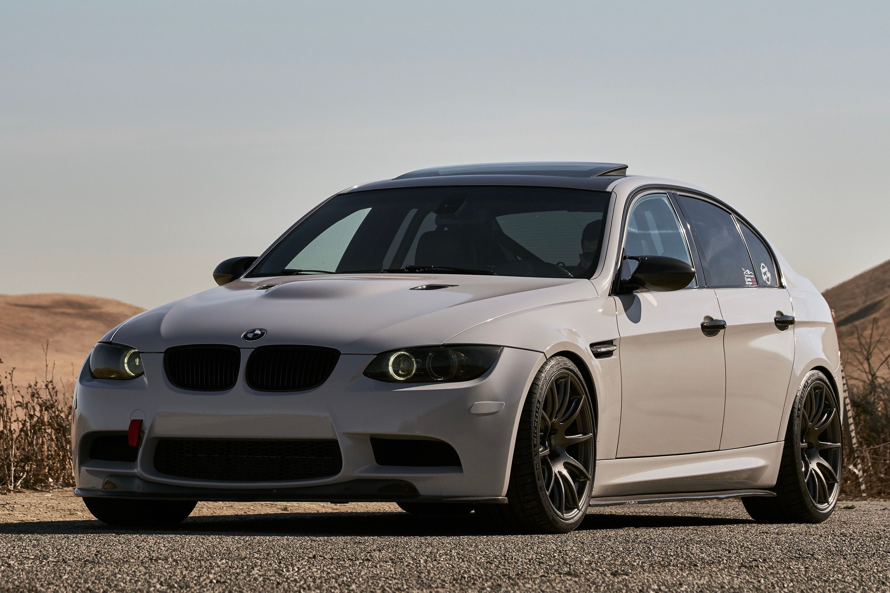 Grey BMW E90 Sedan M3 with 19" SM-10 Apex wheels in Satin Black