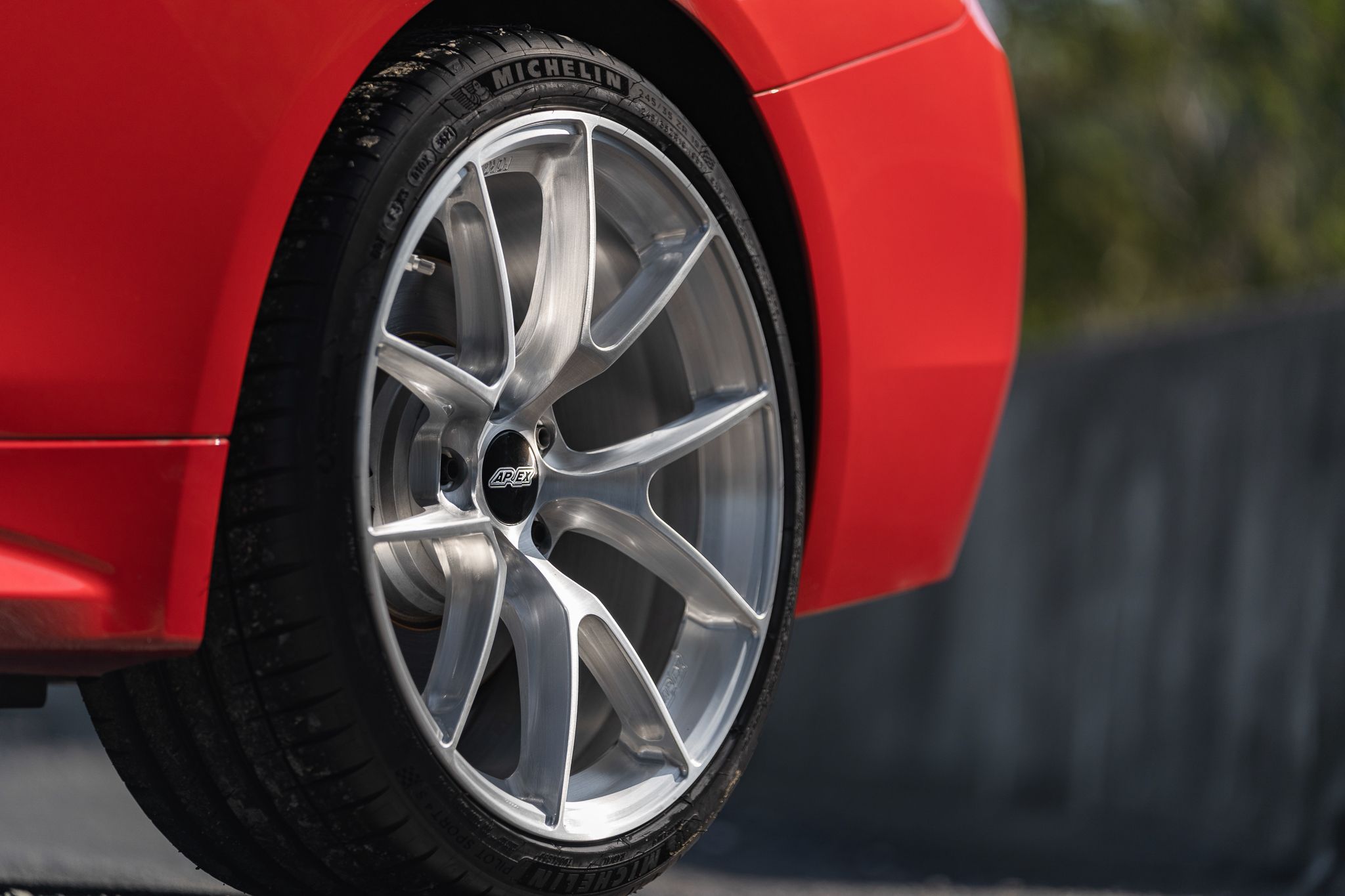 Red BMW F32 Coupe 4 Series with 19" VS-5RS Apex wheels in Brushed Clear