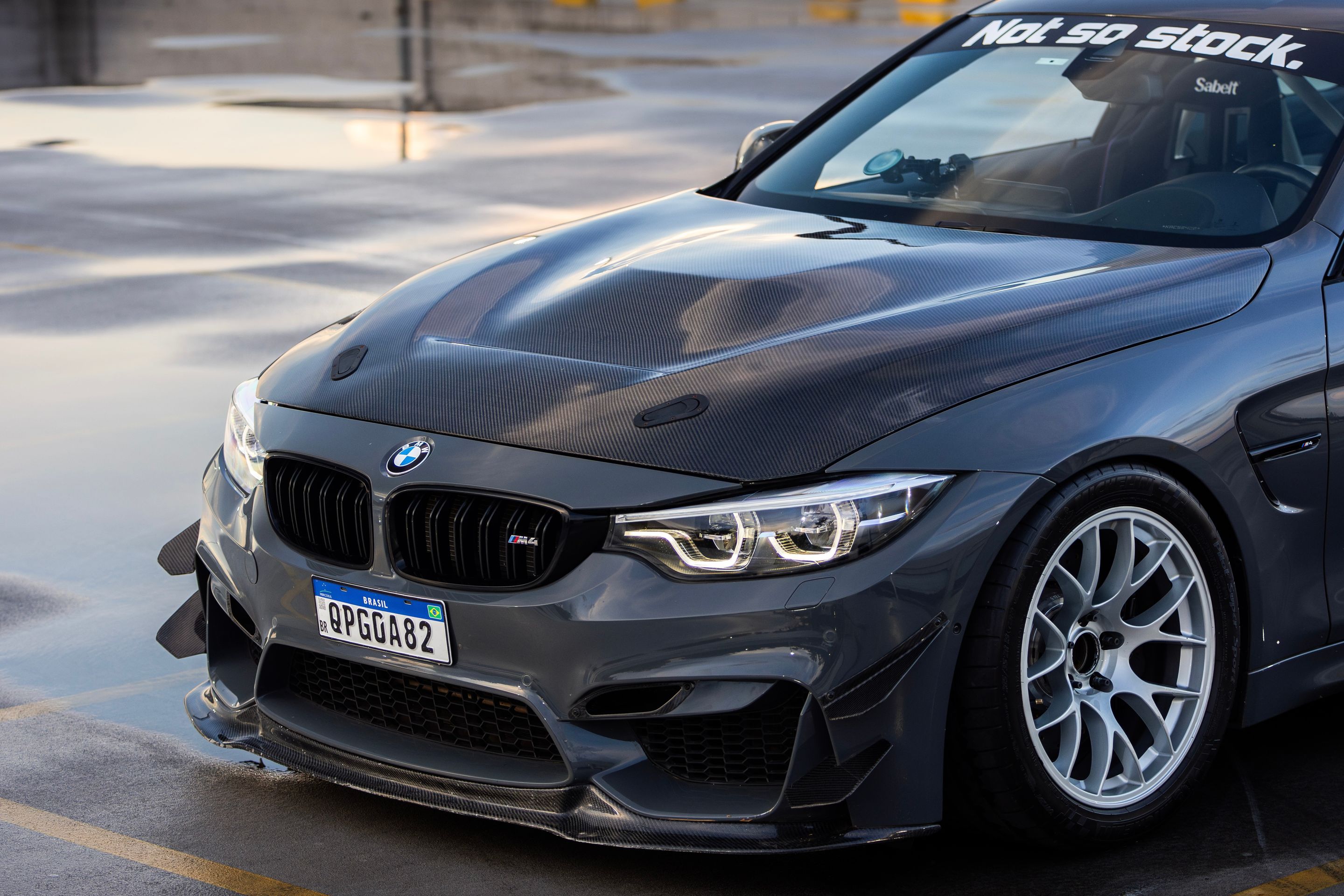 Grey BMW F82 Coupe M4 with 18" EC-7 Apex wheels in Race Silver