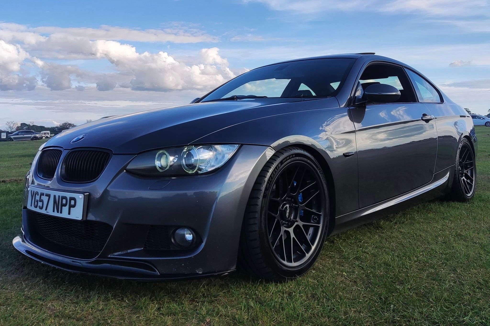 Grey BMW E92 Coupe 3 Series with 18" ARC-8 Apex wheels in Satin Black