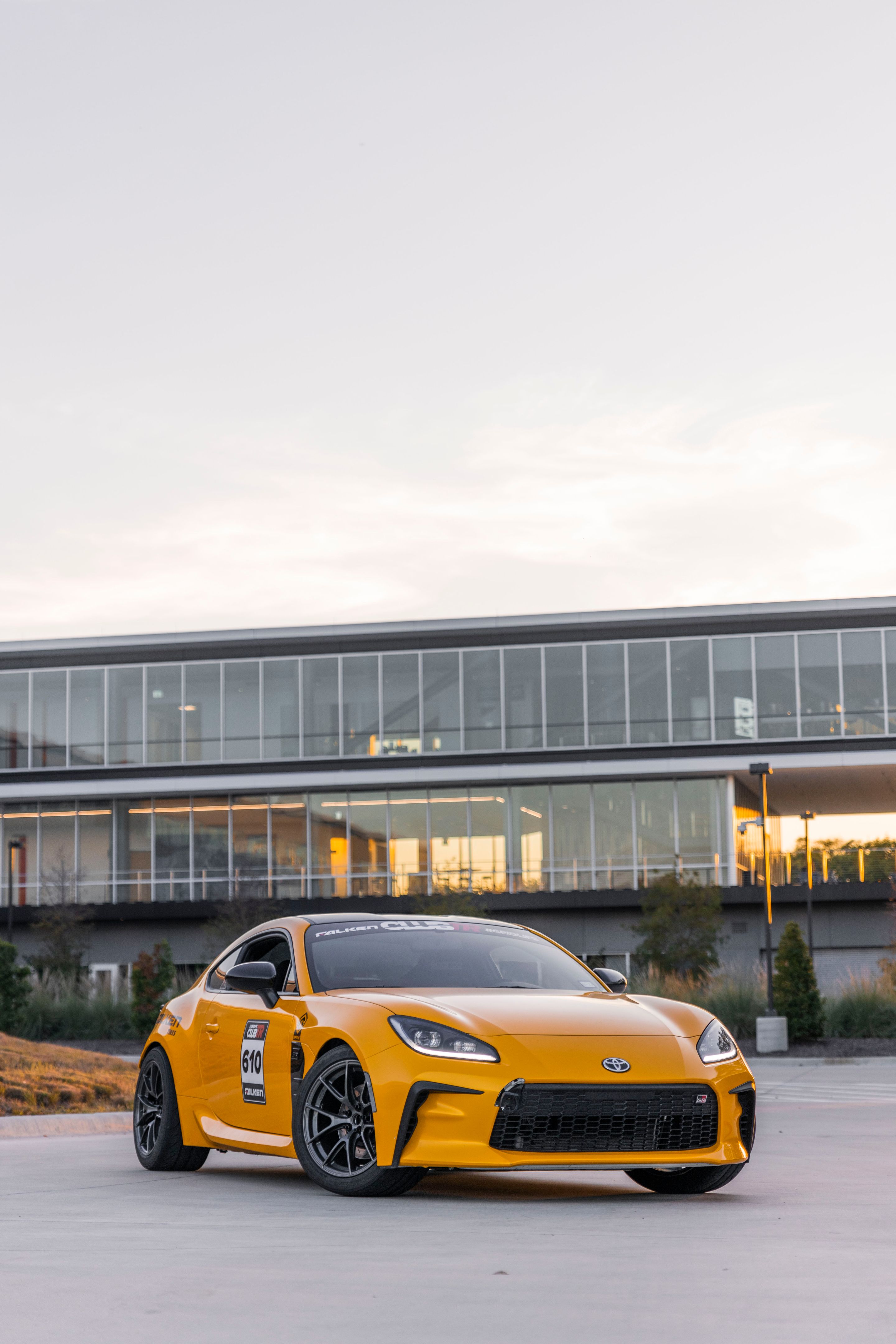 Yellow Toyota GR86 with 17" VS-5RS Apex wheels in Anthracite
