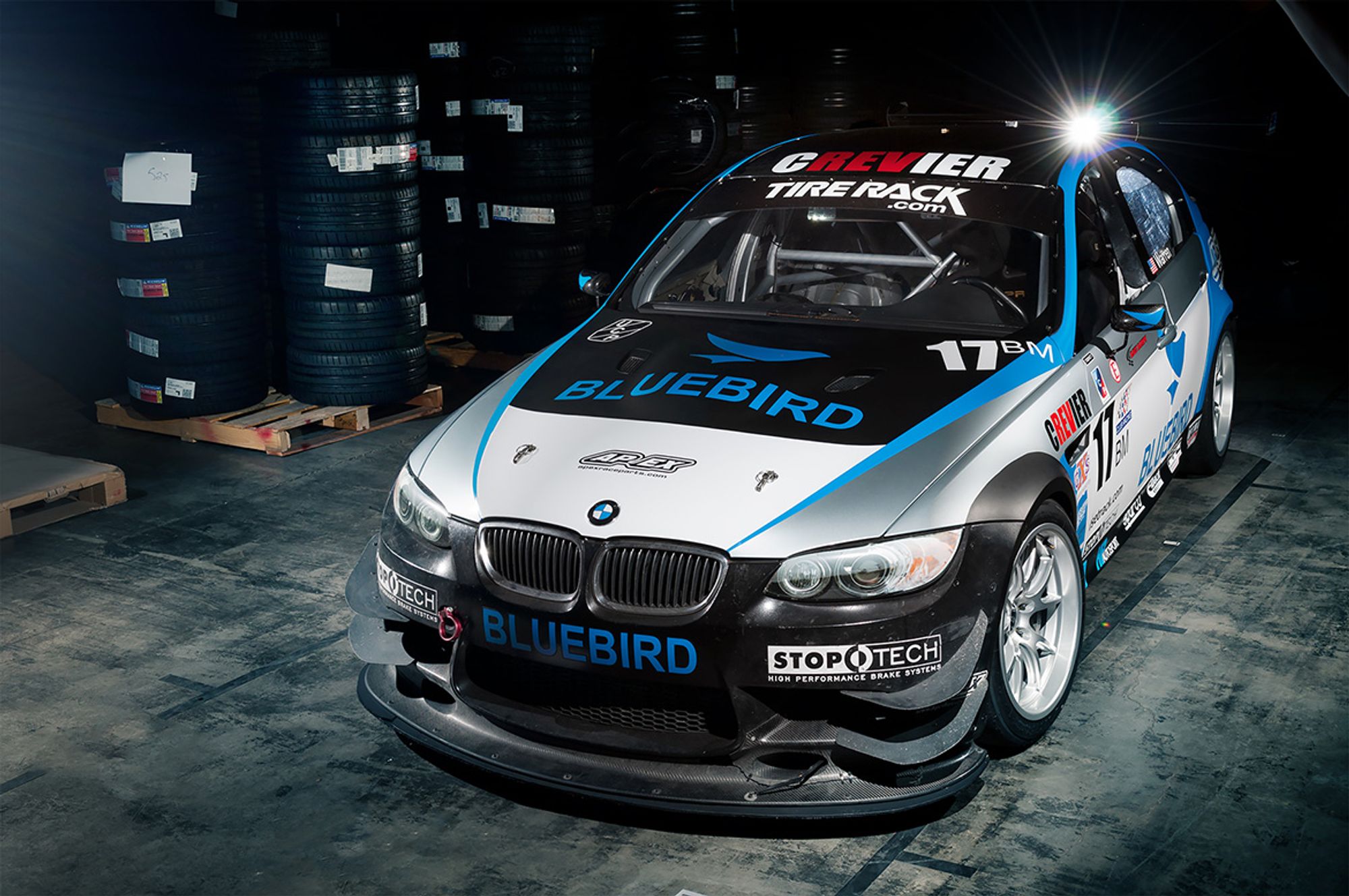 White BMW E90 Sedan M3 with 18" FL-5 Apex wheels in Race Silver