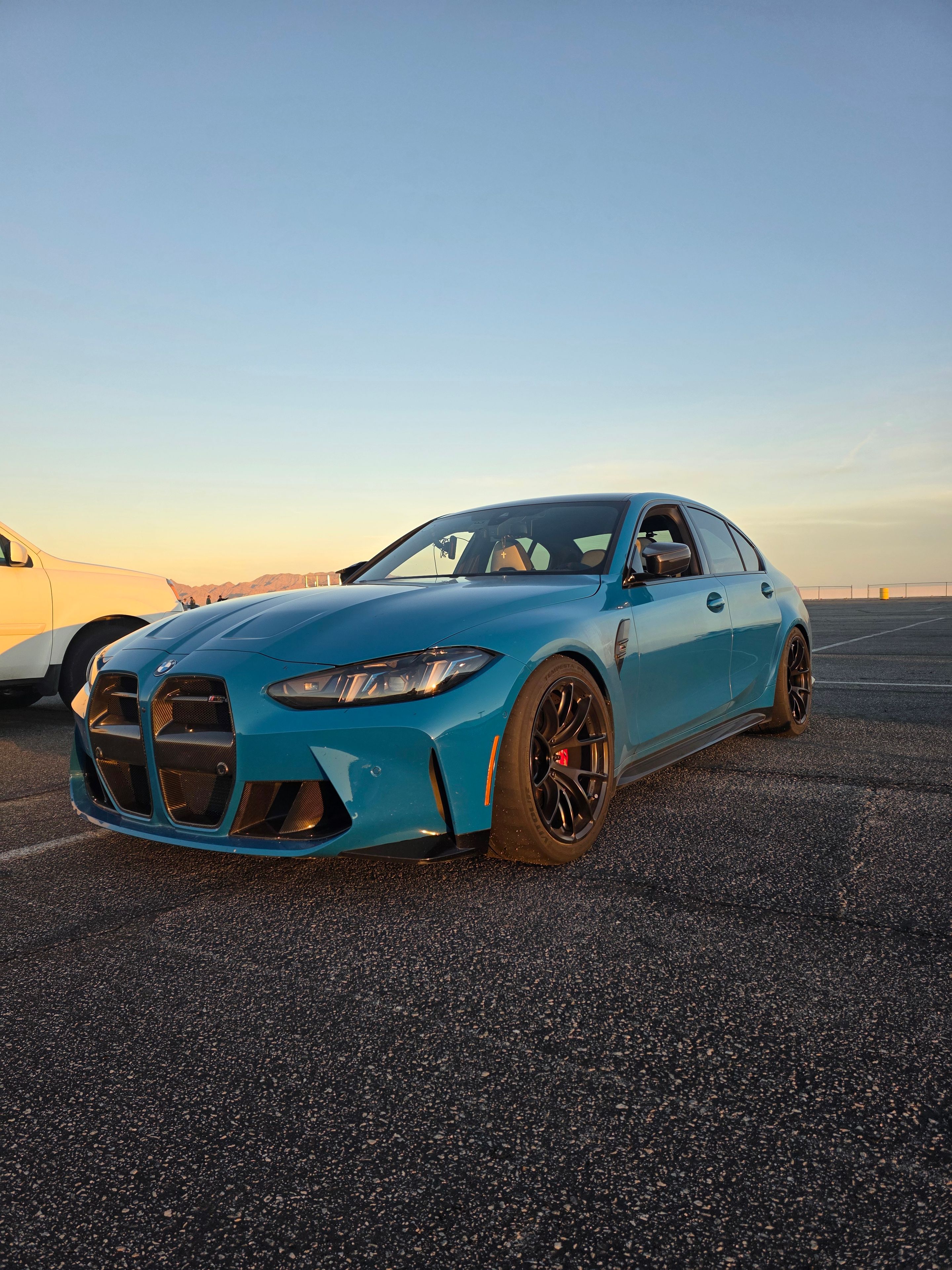 Blue BMW G80 M3 with 19" VS-5RE Apex wheels in Satin Black