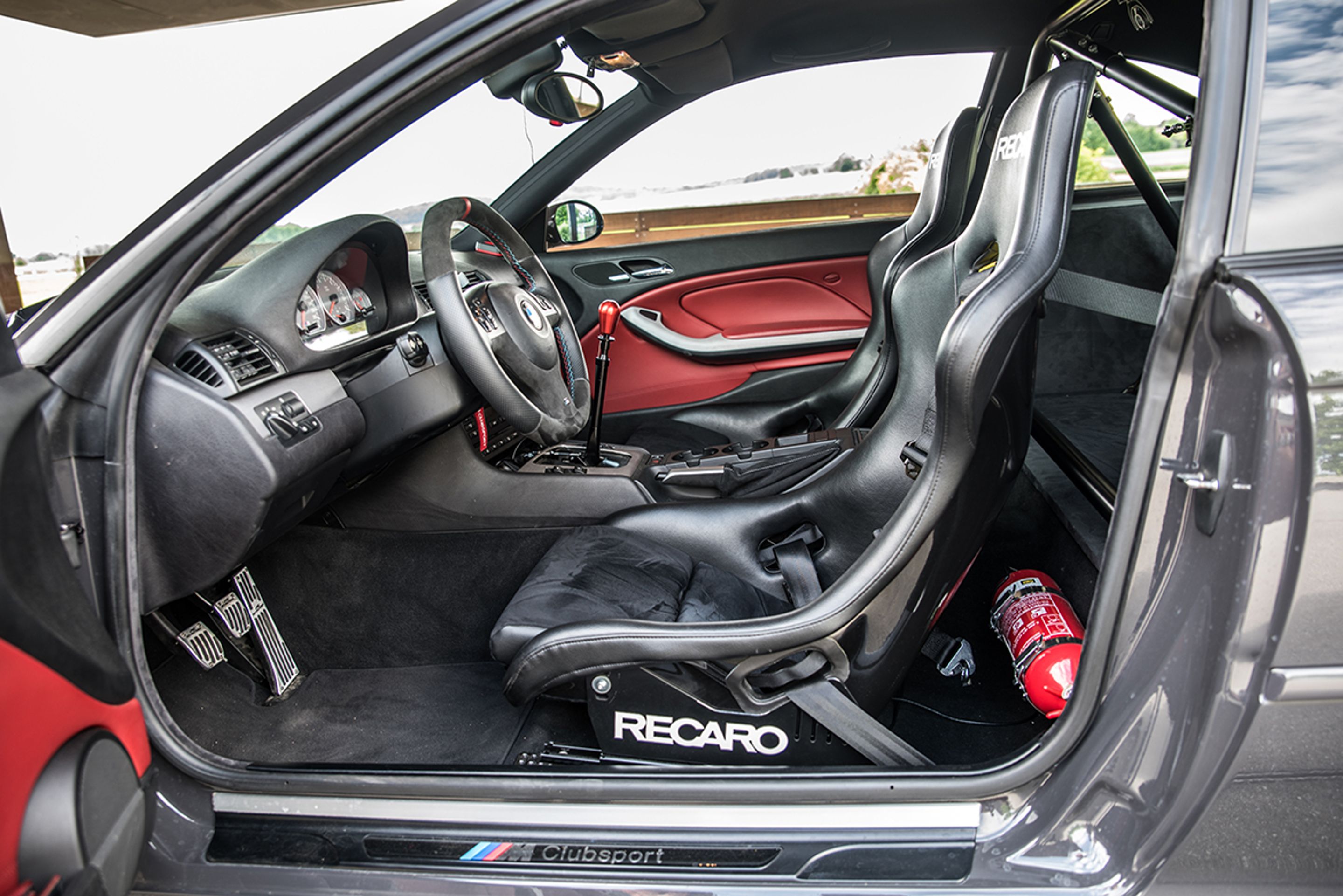 Grey BMW E46 M3 with 19" ARC-8 Apex wheels in Race Silver