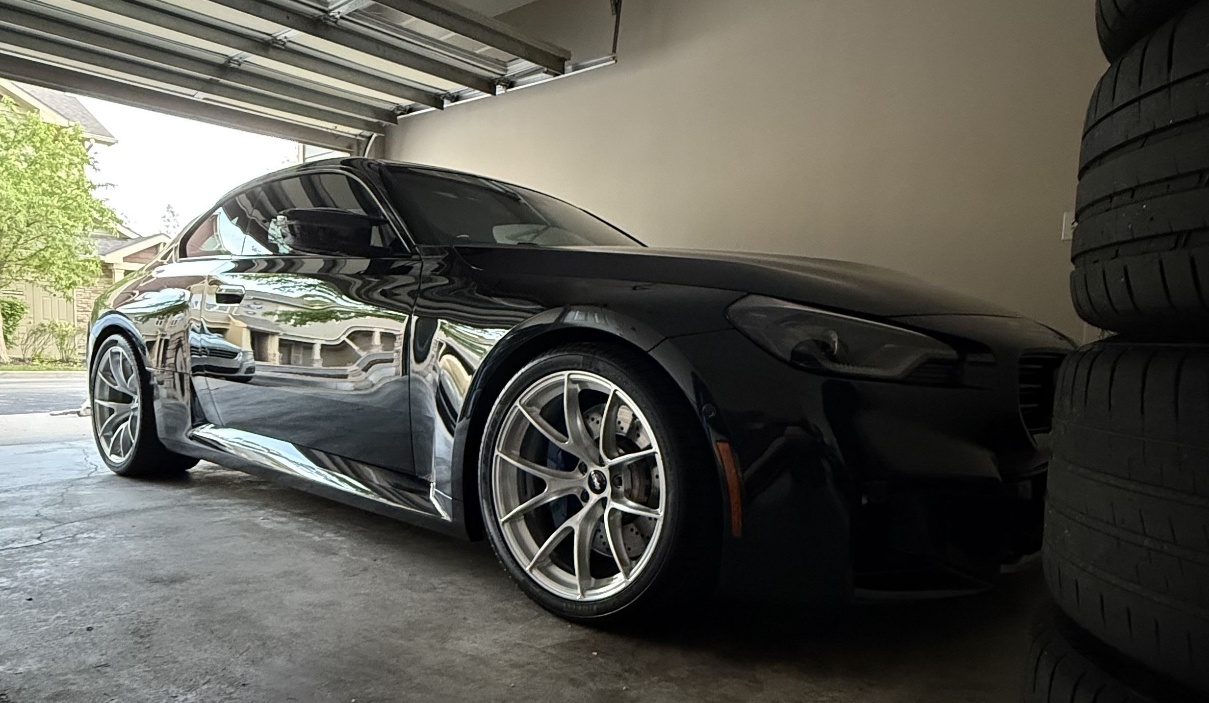 Black BMW G87 M2 with 19" VS-5RS Apex wheels in Brushed Clear