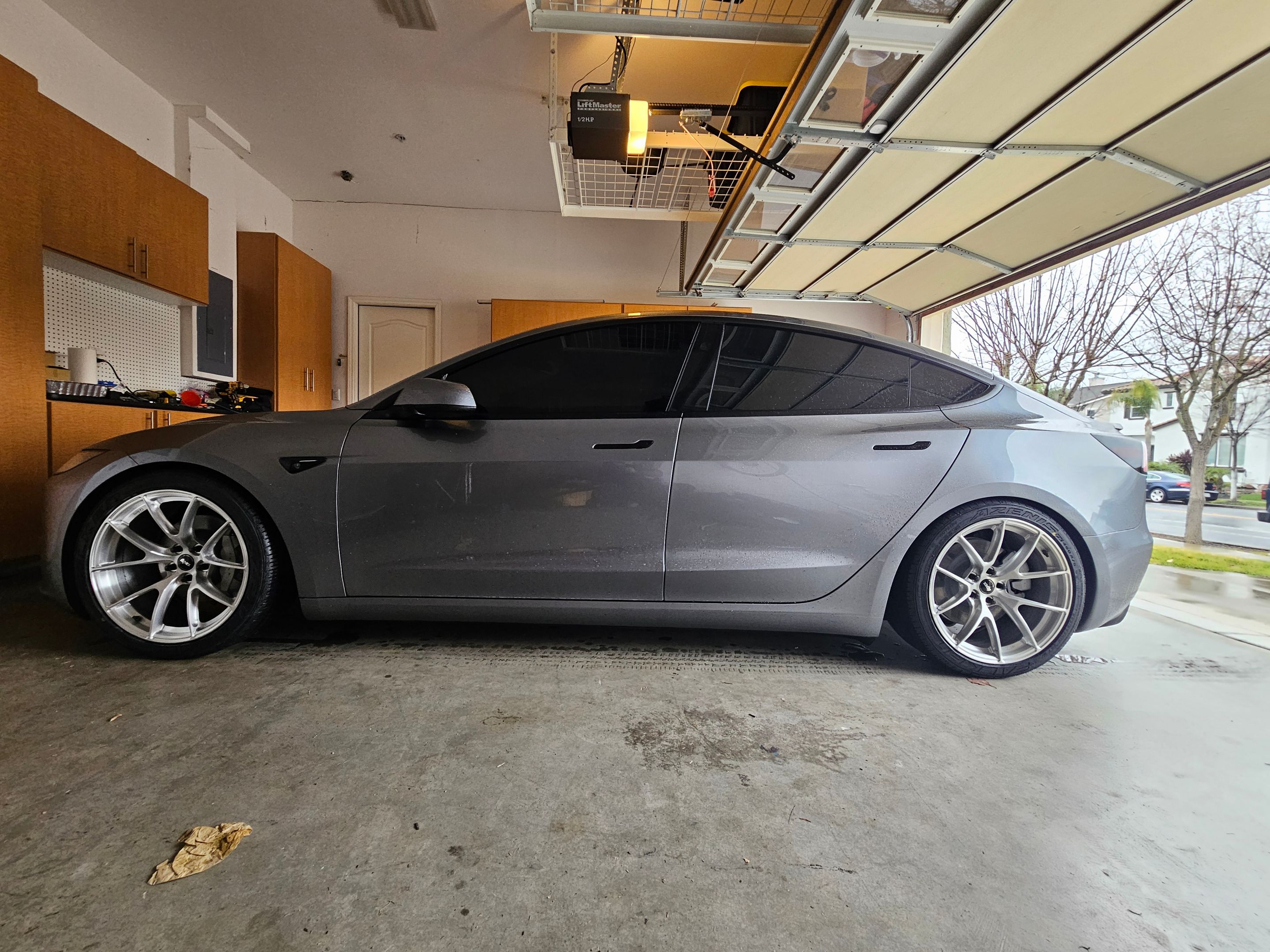 Grey Tesla Model 3 with 19" VS-5RS Apex wheels in Brushed Clear