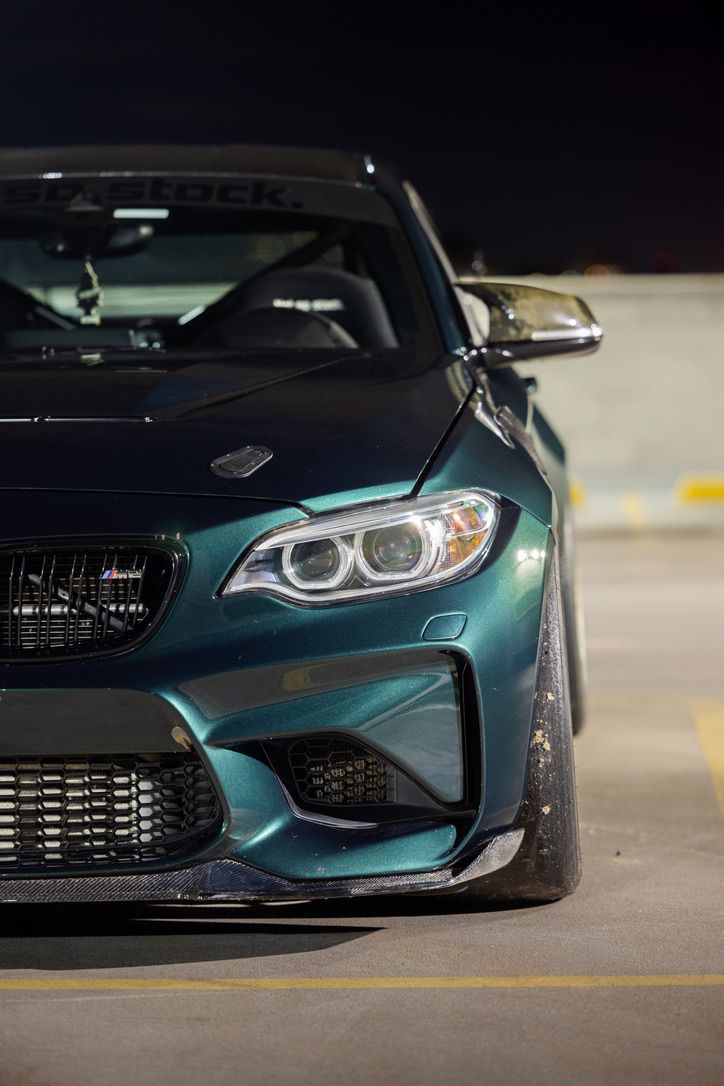 Green BMW F87 M2 with 18" EC-7 Apex wheels in Race Silver