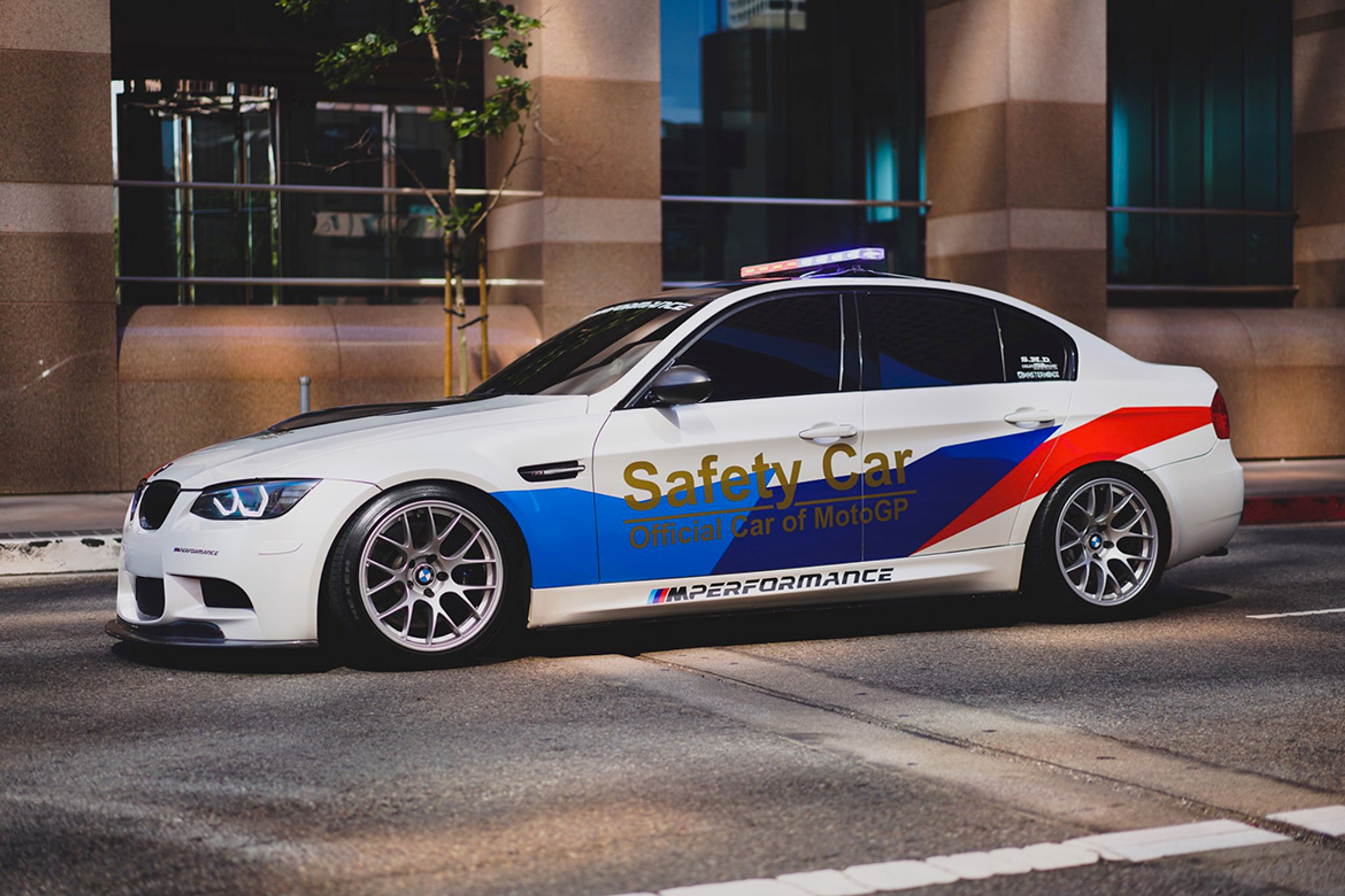 White BMW E90 Sedan M3 with 18" EC-7 Apex wheels in Race Silver