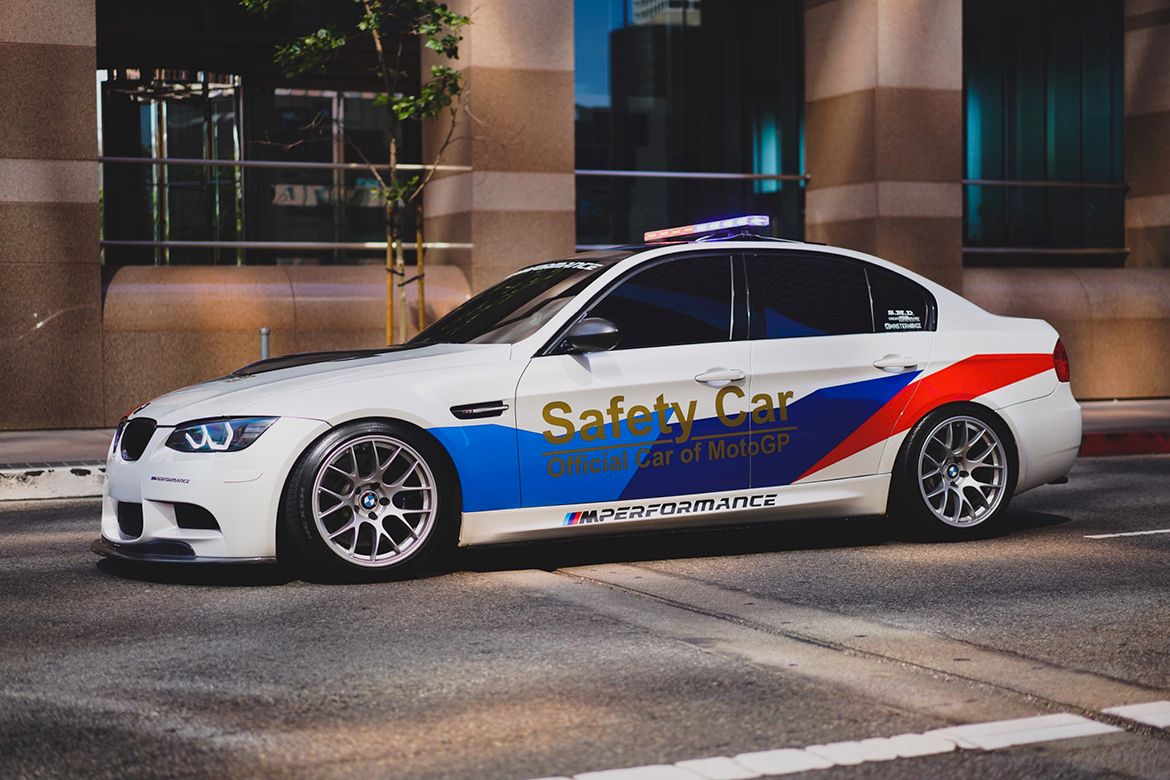 White BMW E90 Sedan M3 with 18" EC-7 Apex wheels in Race Silver