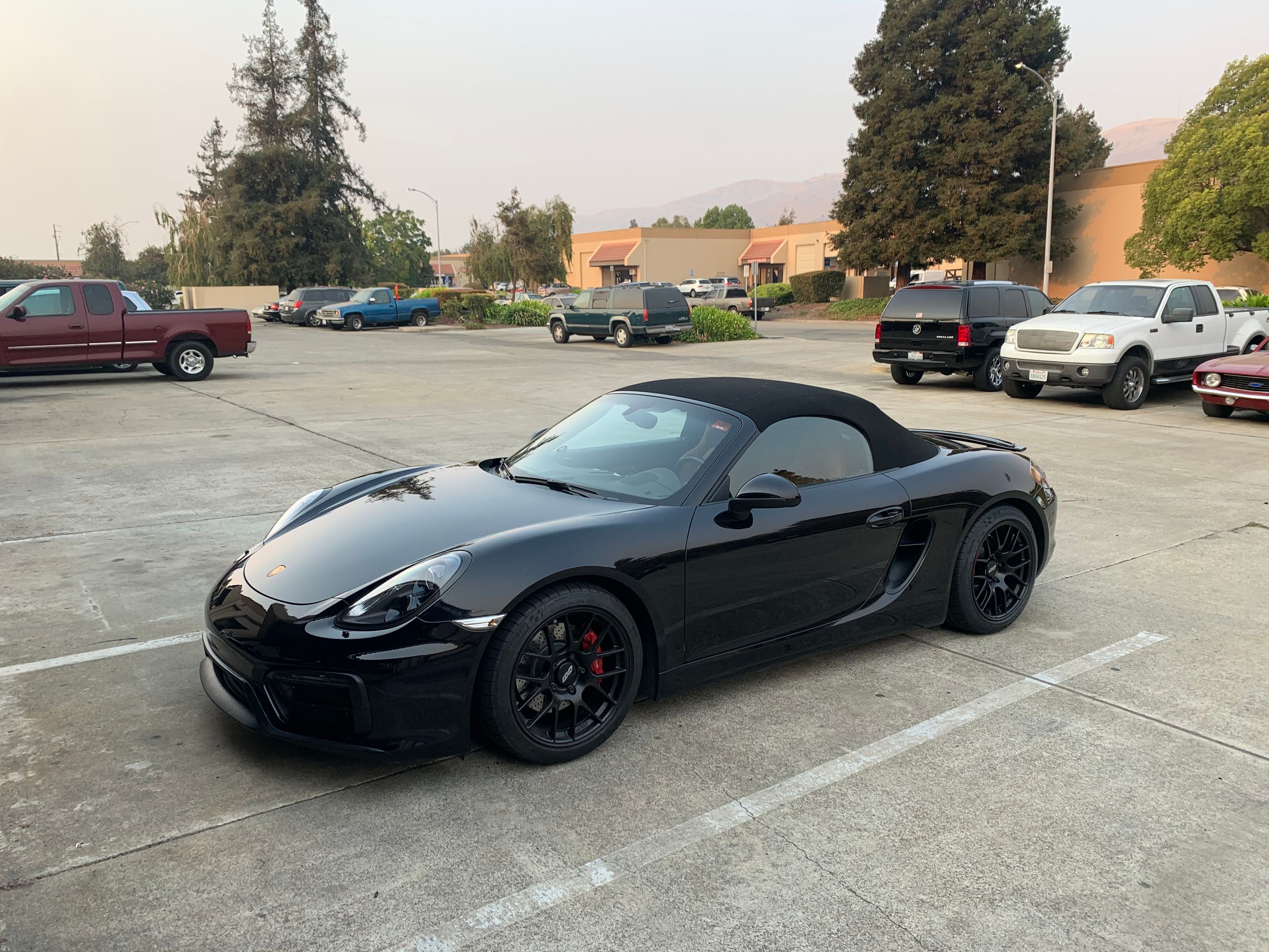 Black Porsche 981 Boxster GTS with 18" EC-7R Apex wheels in Satin Black