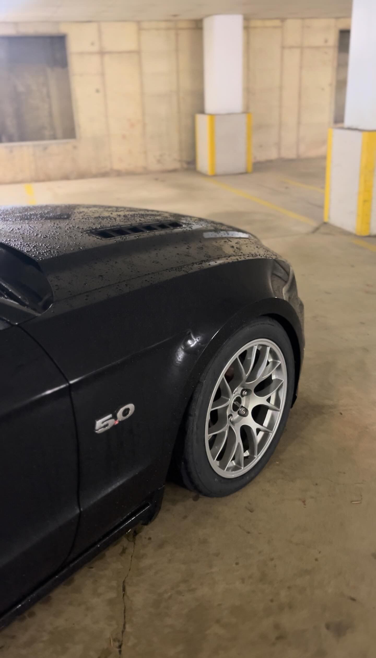 Black Ford S197 Mustang GT with 18" EC-7 Apex wheels in Race Silver