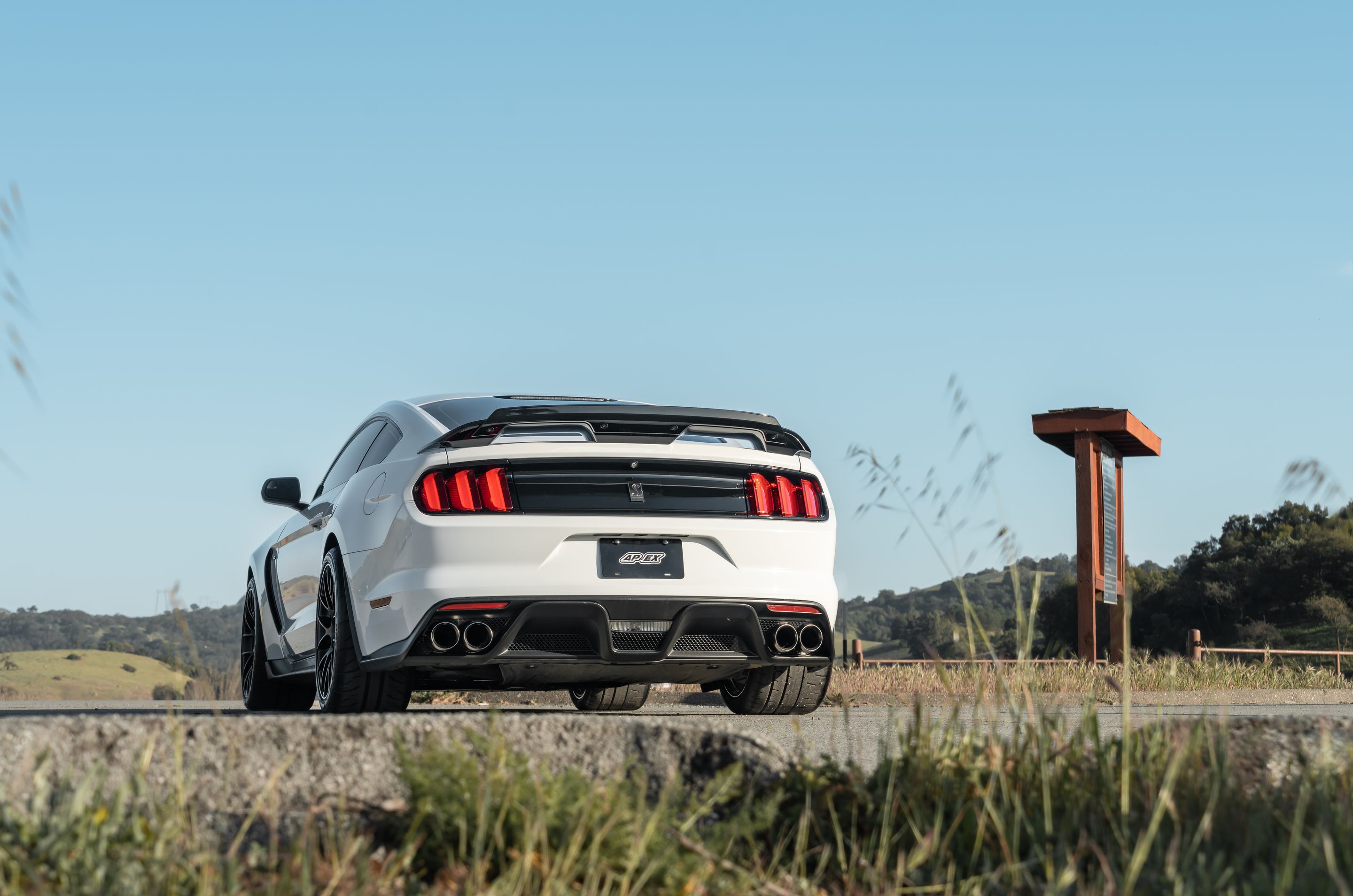 White Ford S550 Mustang GT350 with 19" EC-7RS Apex wheels in Satin Black