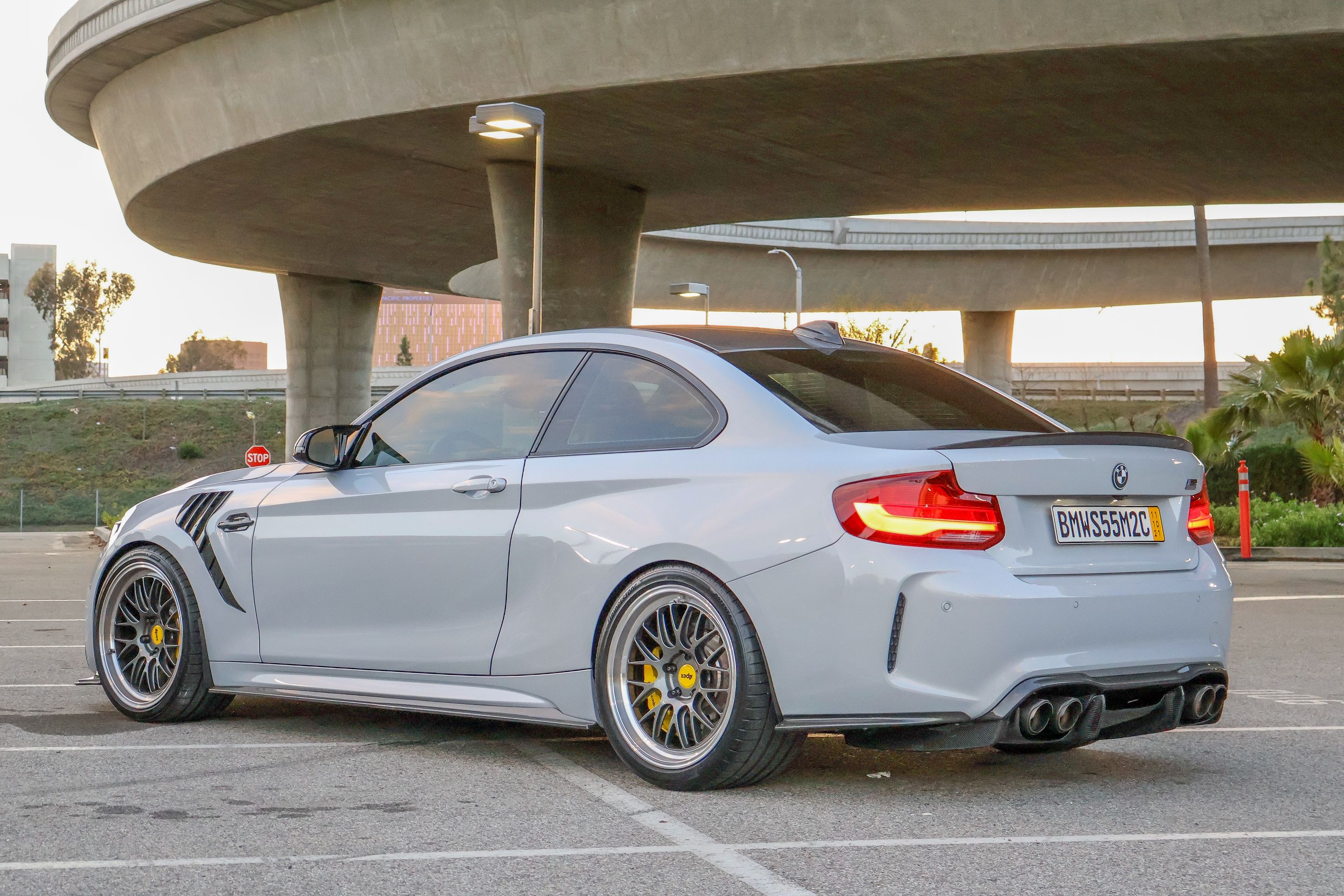 Silver BMW F87 M2 with 19" ML-10RT Apex wheels in Machined Lip Anthracite