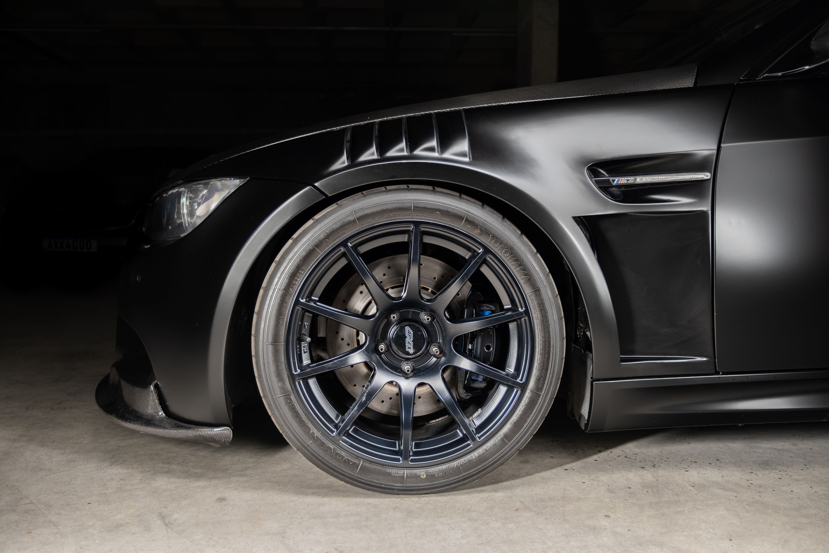 Black BMW E92 Coupe M3 with 18" SM-10 Apex wheels in Satin Black