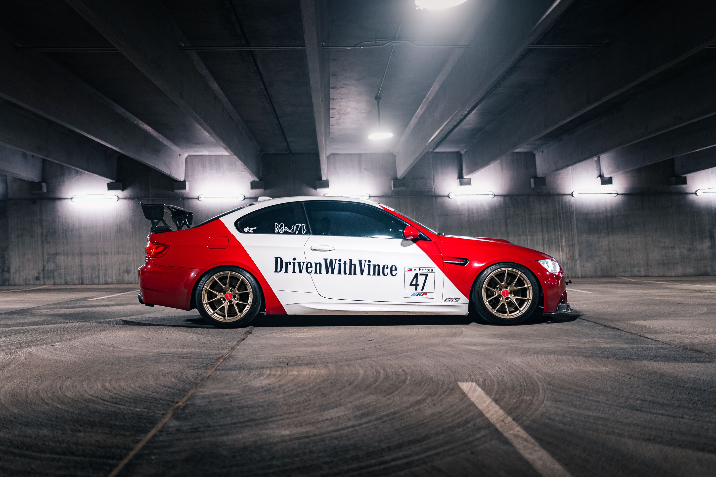 Multicolor BMW E92 Coupe M3 with 18" VS-5RS Apex wheels in Motorsport Gold
