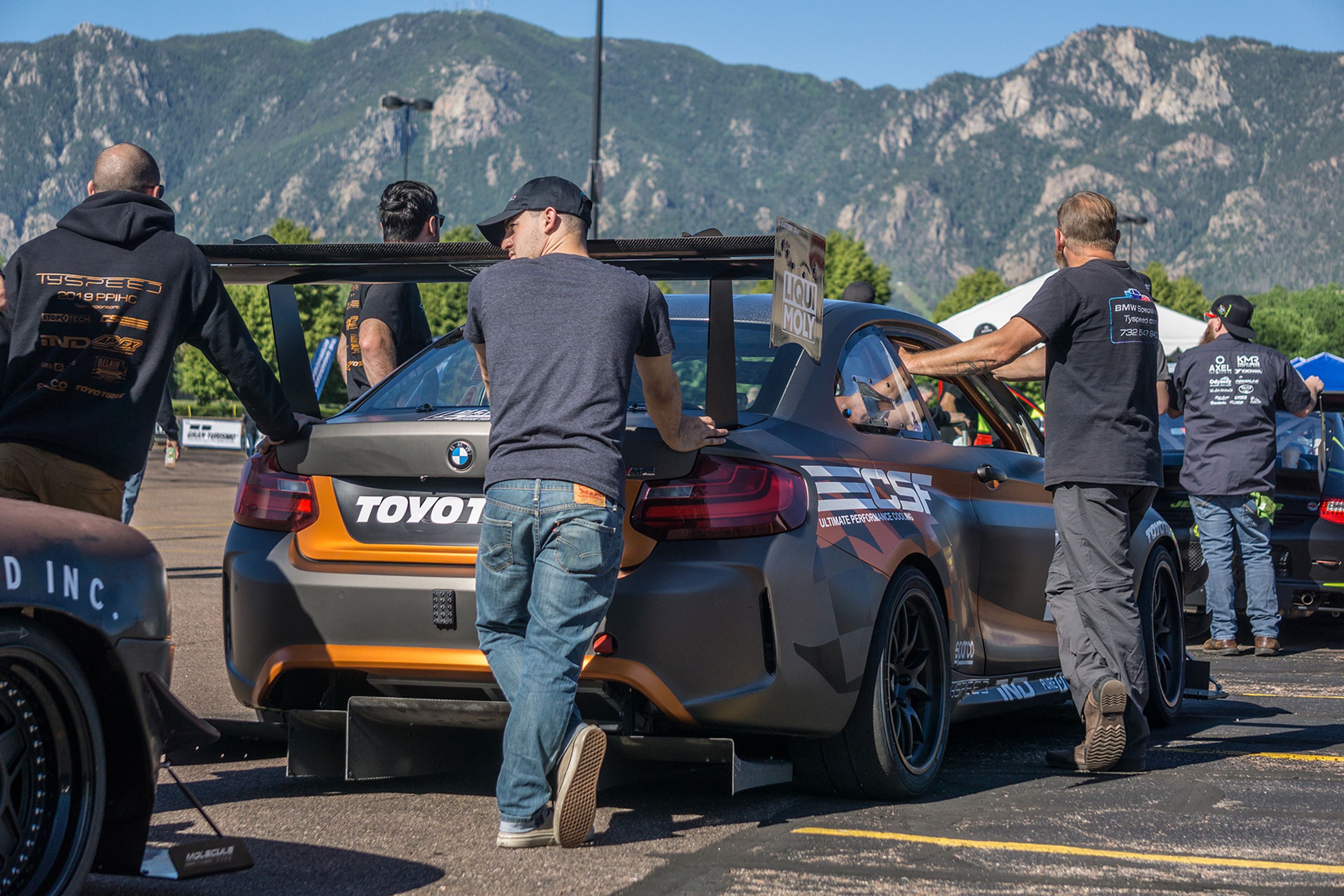 Grey BMW F87 M2 with 18" FL-5 Apex wheels in Satin Black