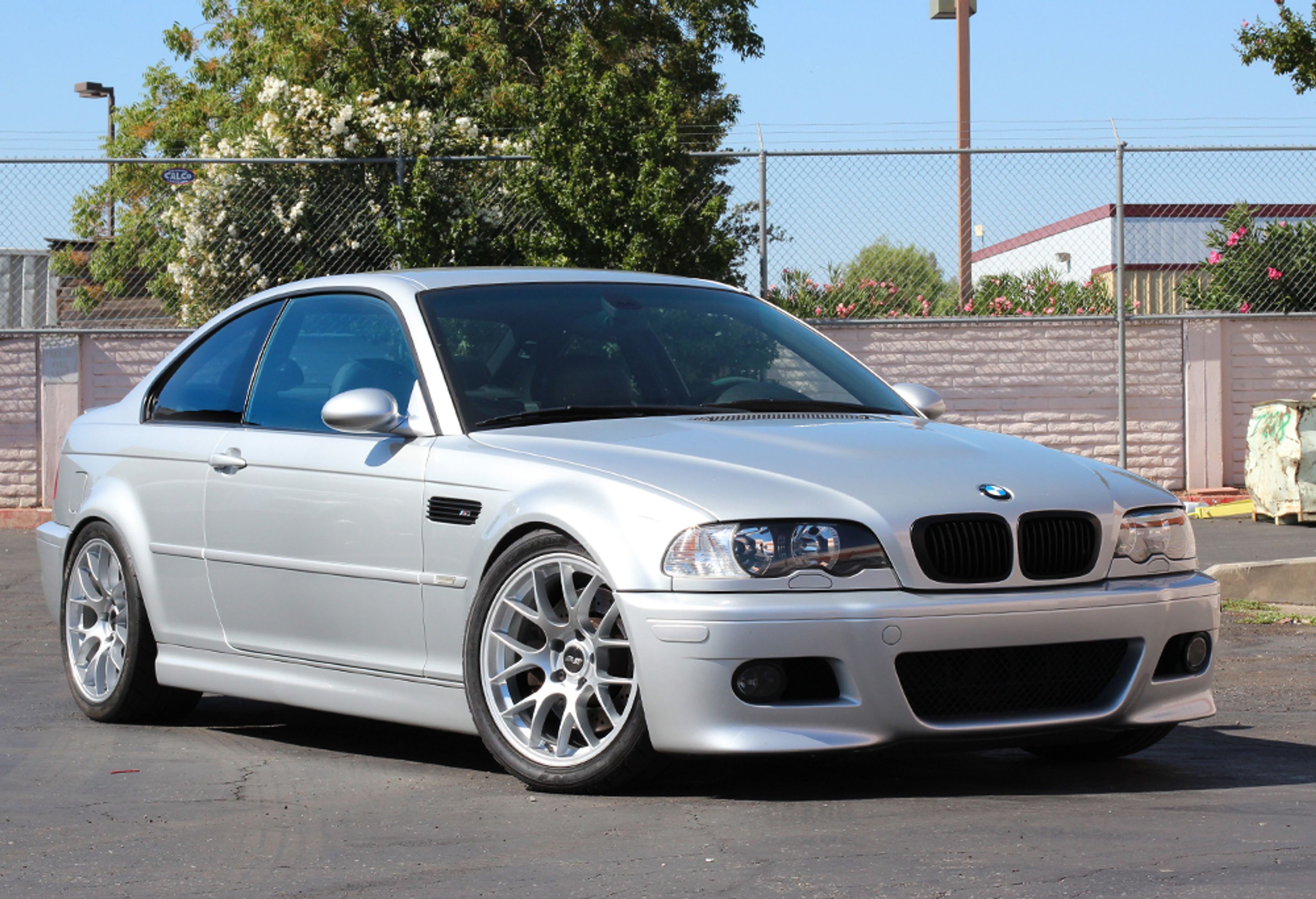 Silver BMW E46 M3 with 18" EC-7 Apex wheels in Race Silver