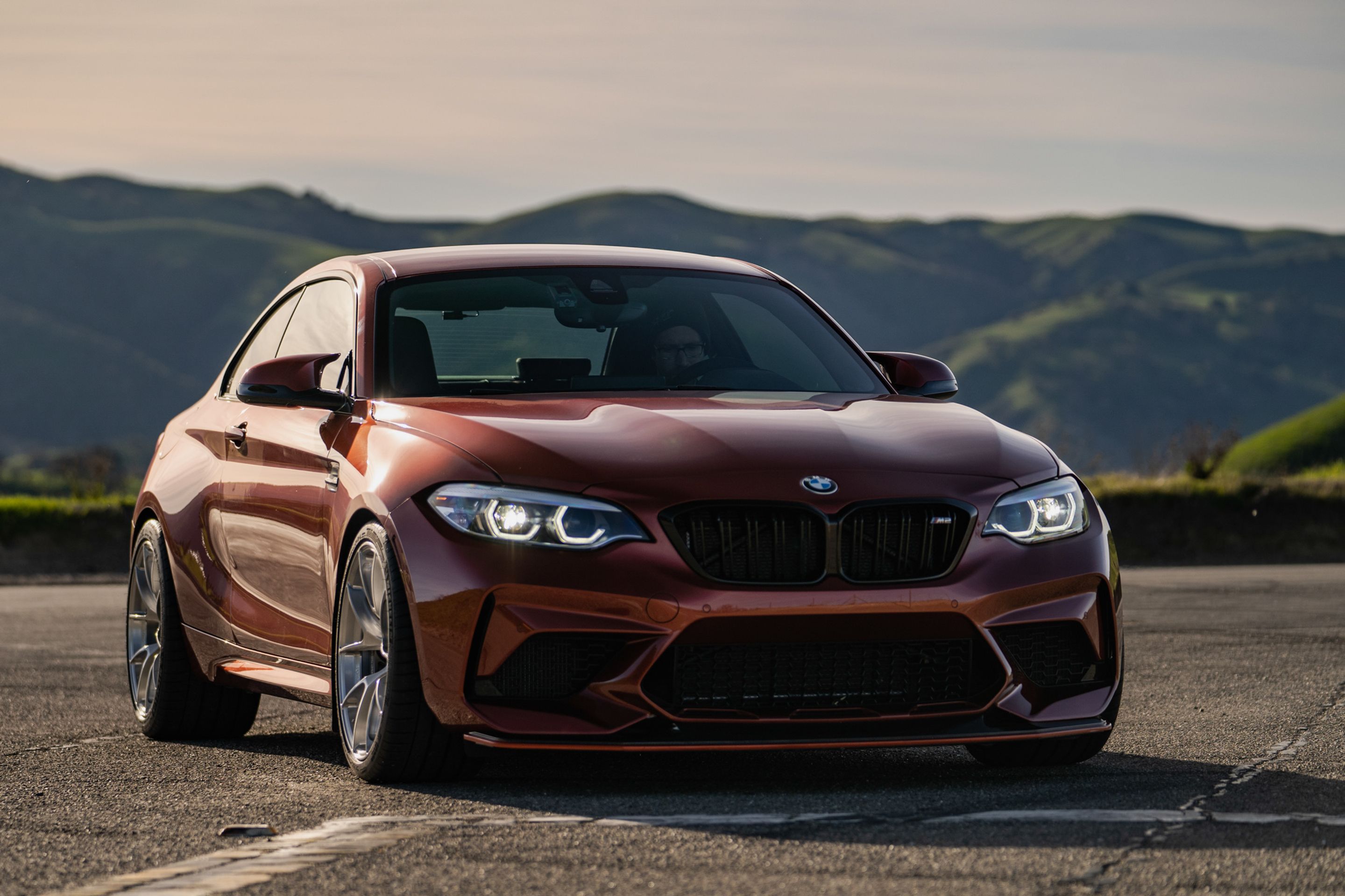 Orange BMW F87 M2 with 19" VS-5RS Apex wheels in Brushed Clear