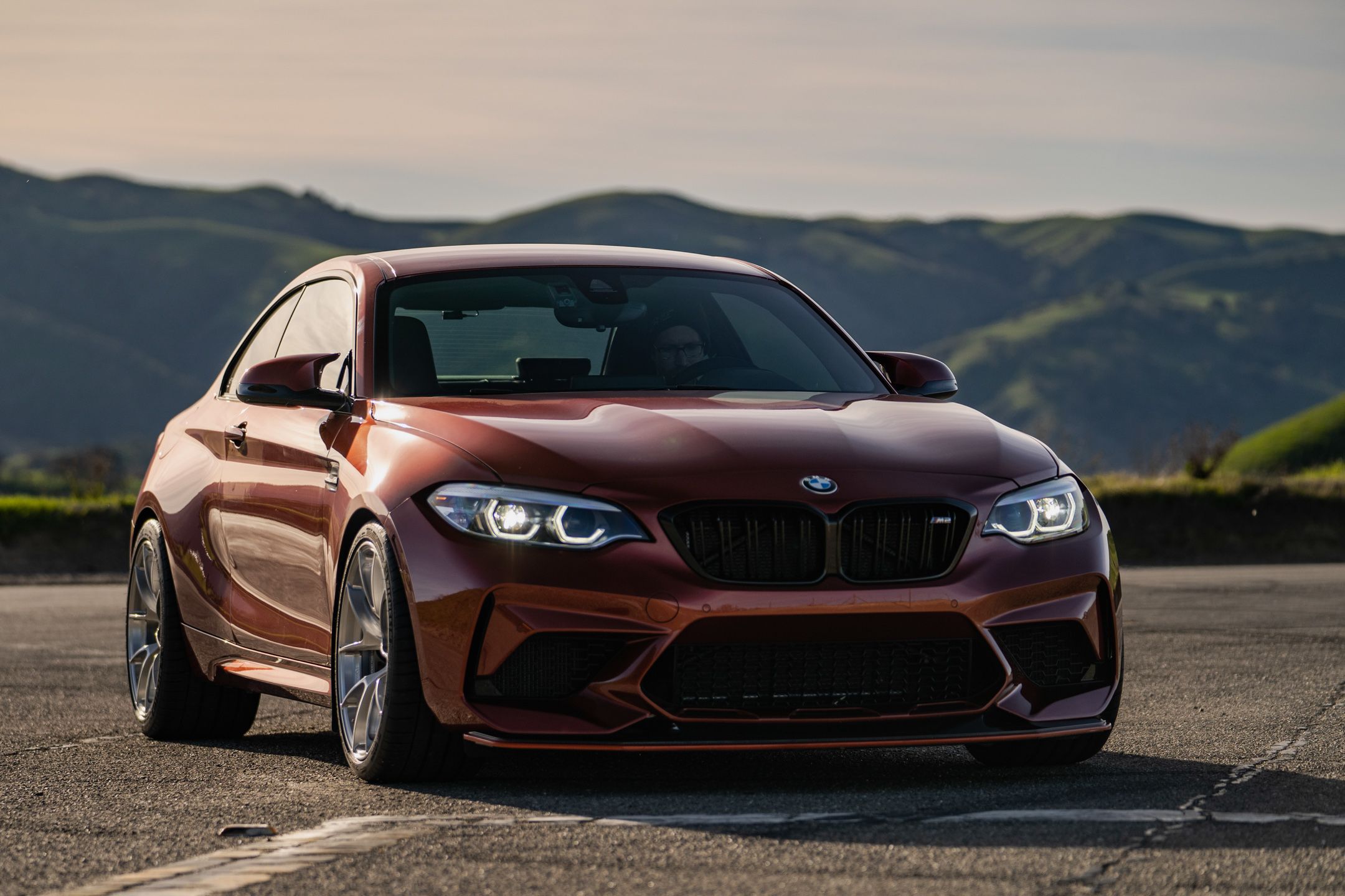 Orange BMW F87 M2 with 19" VS-5RS Apex wheels in Brushed Clear